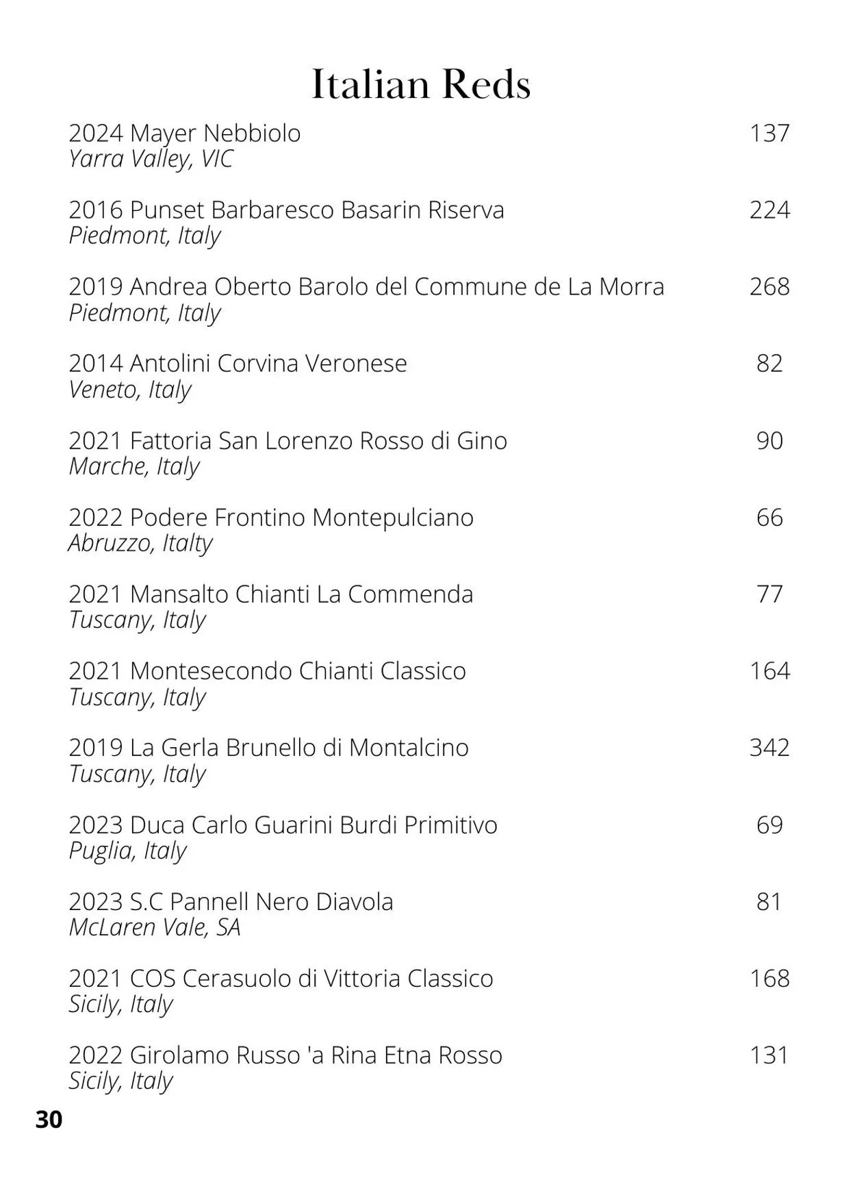 The Cowrie menu, page 36