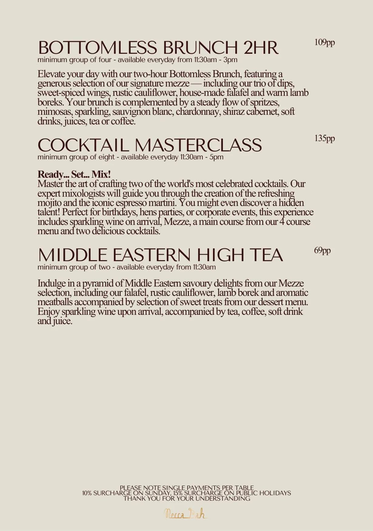 Mecca Bah menu, page 20