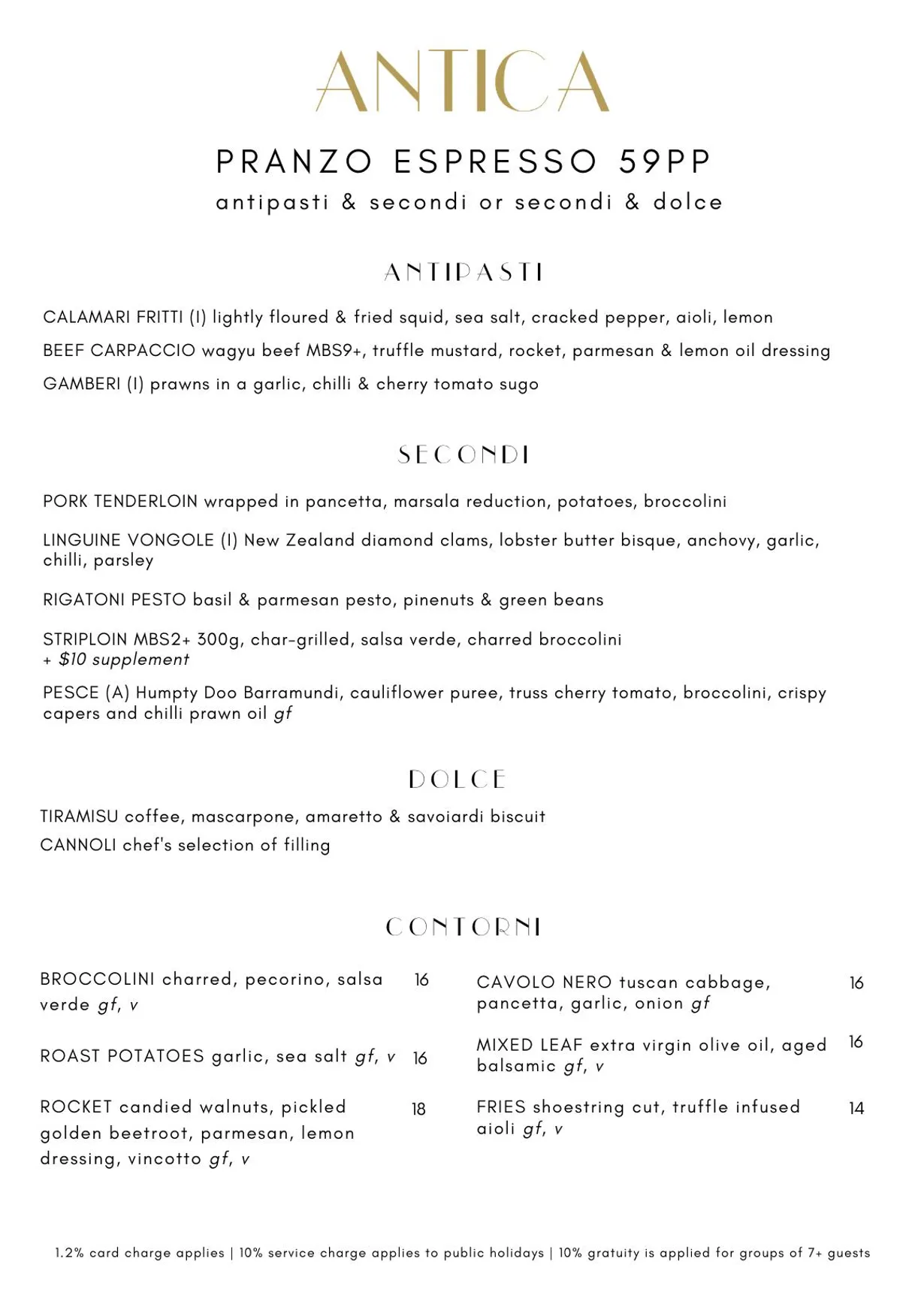 Antica menu, page 28