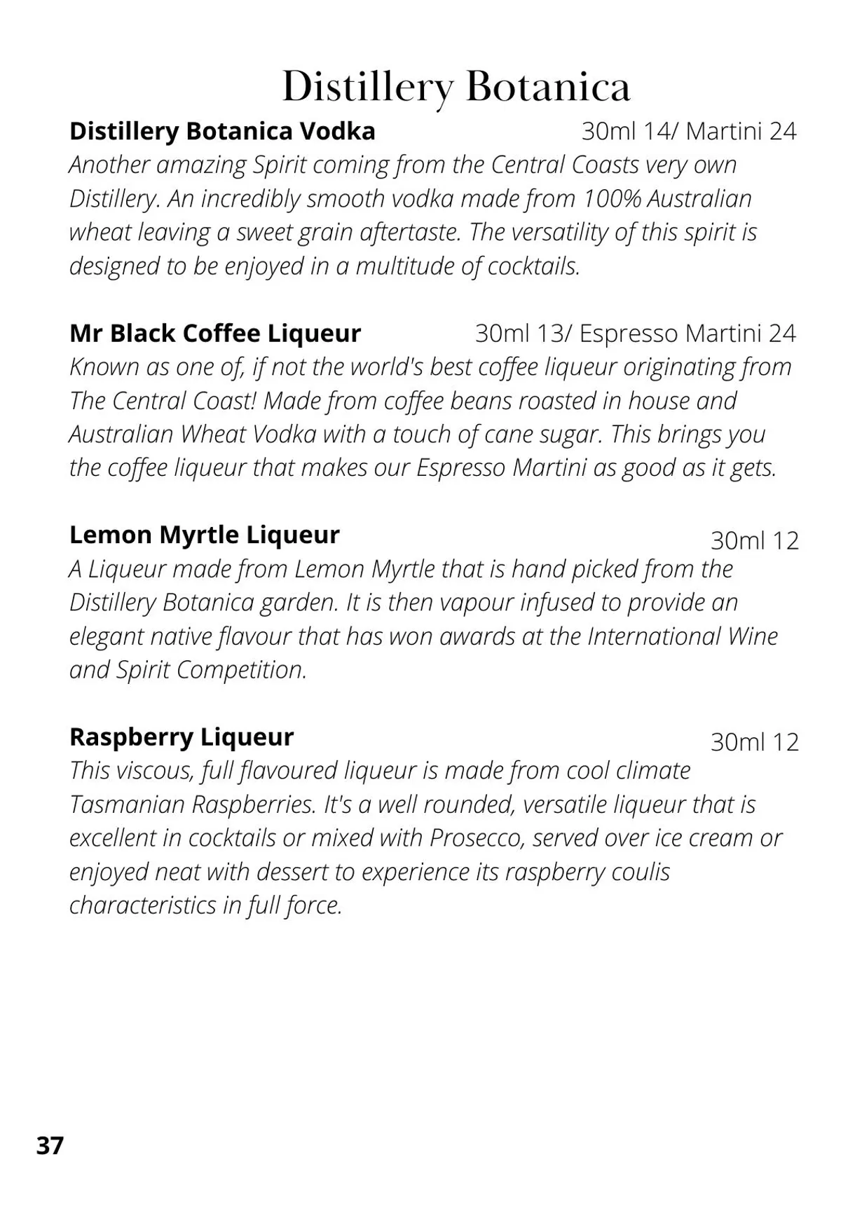 The Cowrie menu, page 43