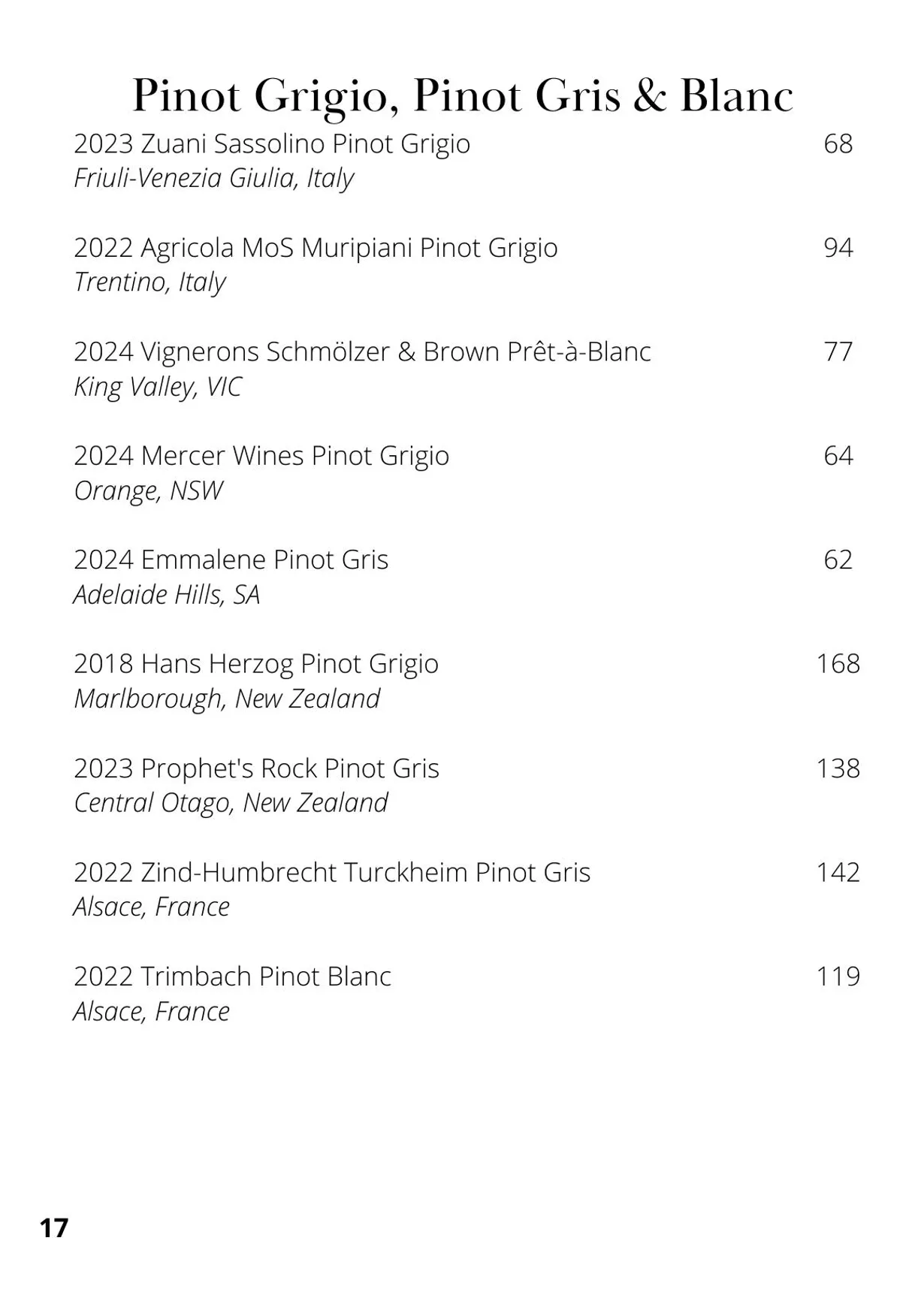 The Cowrie menu, page 23