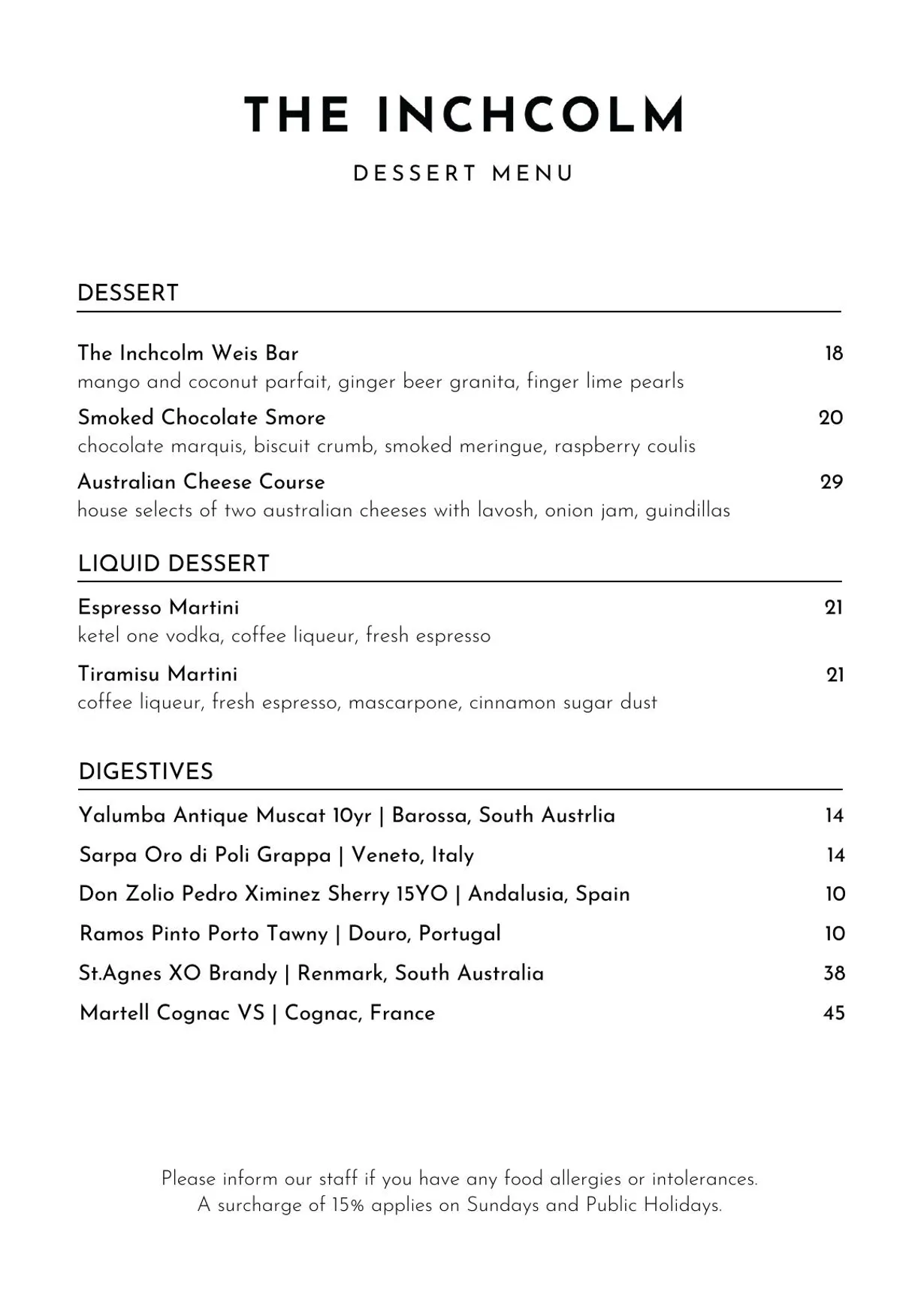 The Inchcolm Bar menu, page 3
