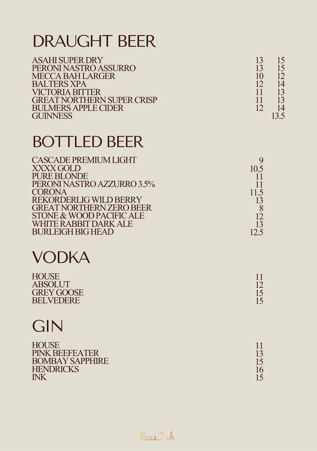 Mecca Bah menu, page 16