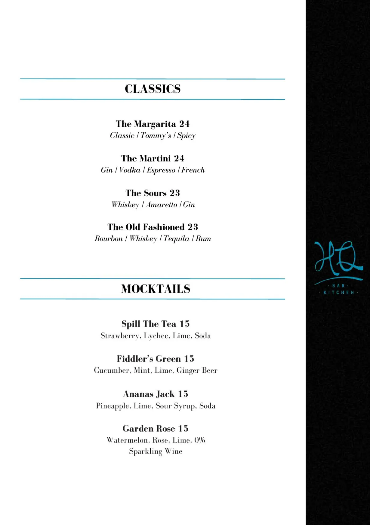 HQ Bar + Kitchen menu, page 4