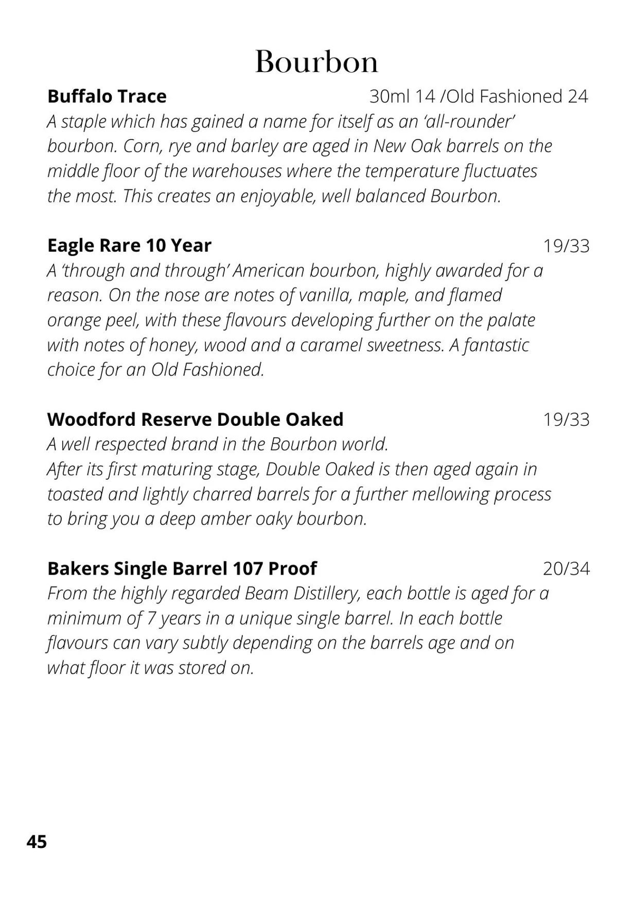 The Cowrie menu, page 51