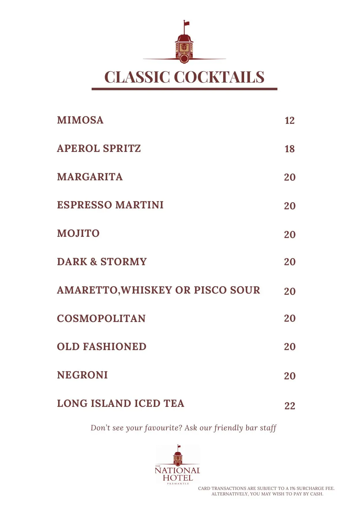 The National Hotel menu, page 4