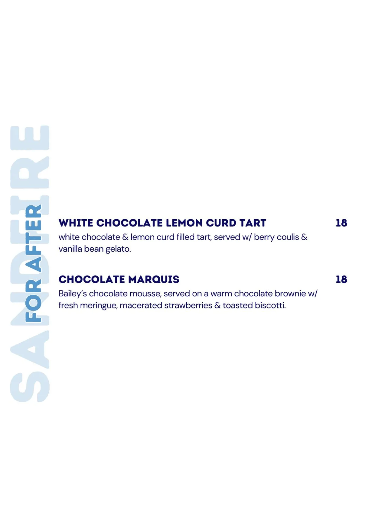 Sandfire menu, page 3