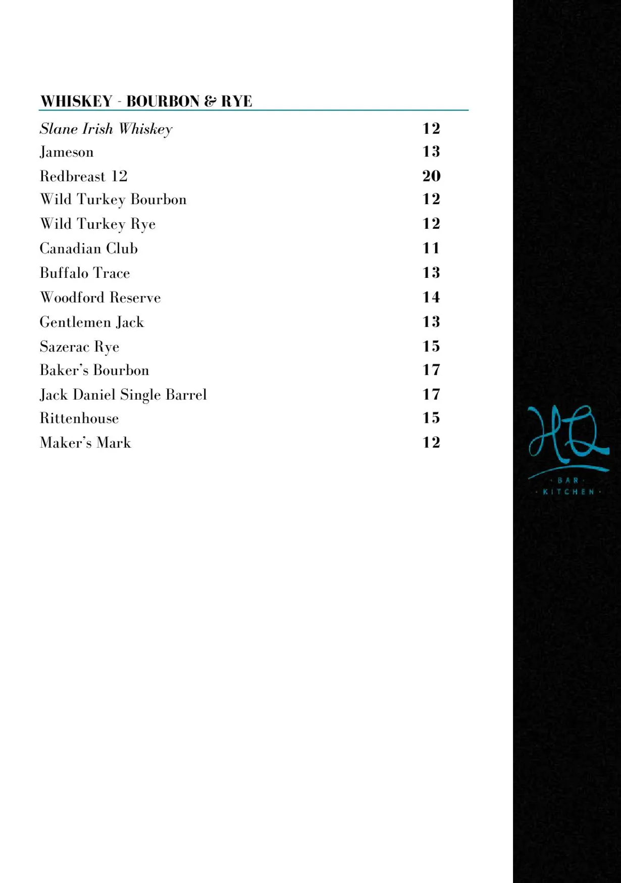 HQ Bar + Kitchen menu, page 11