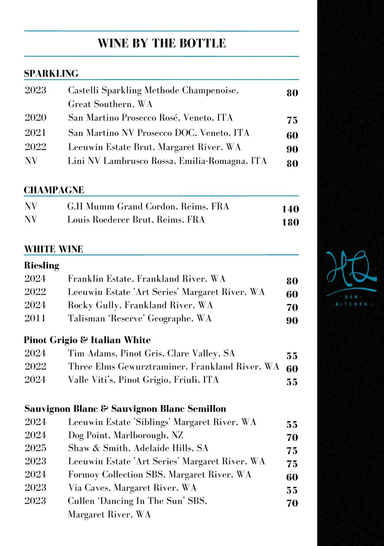 HQ Bar + Kitchen menu, page 7