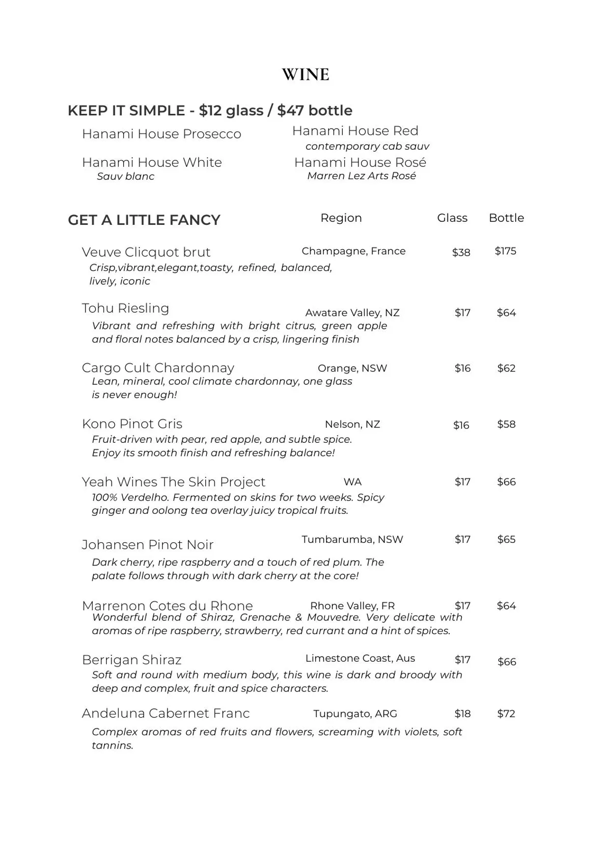 Bar Hanami menu, page 13