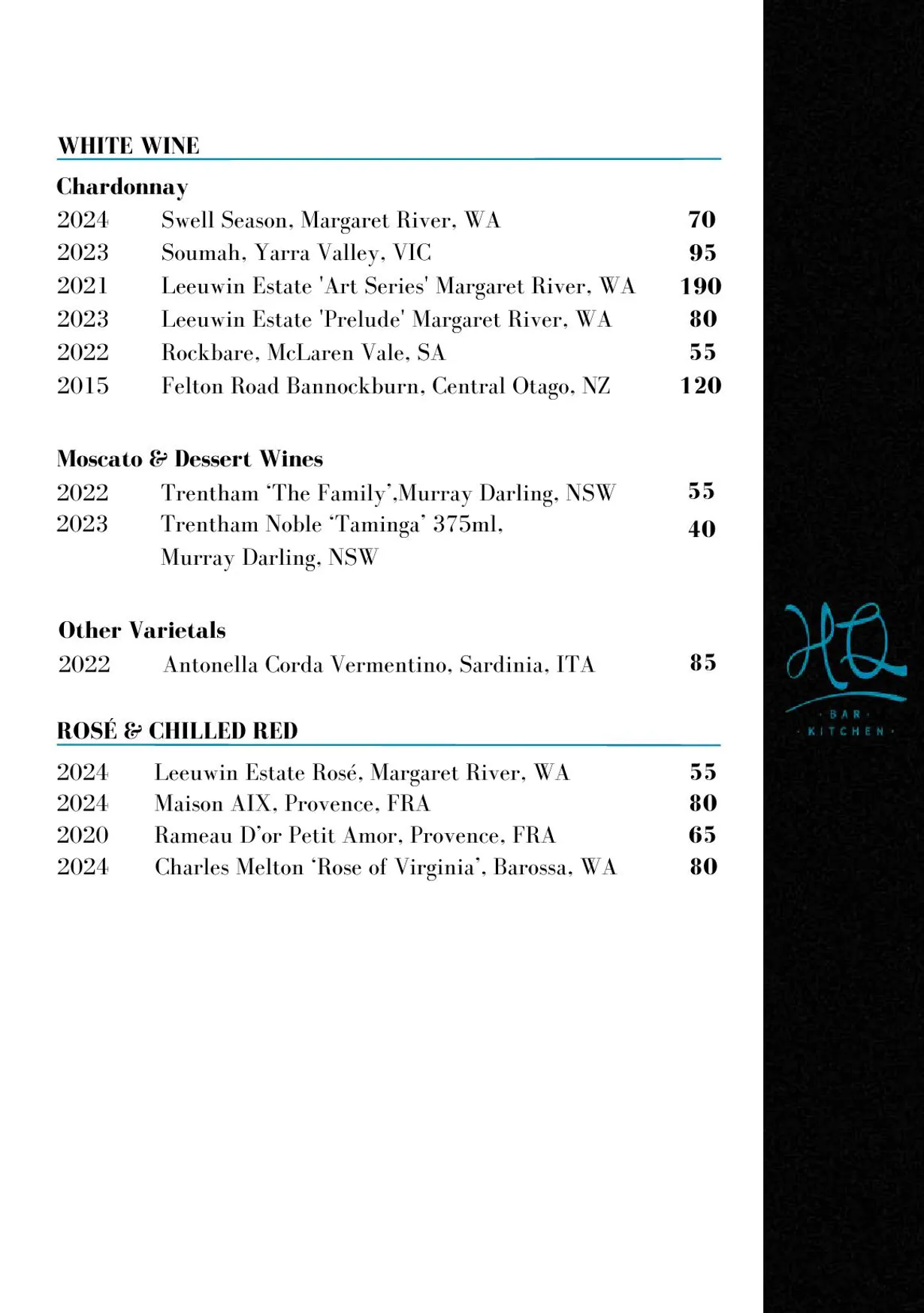 HQ Bar + Kitchen menu, page 8