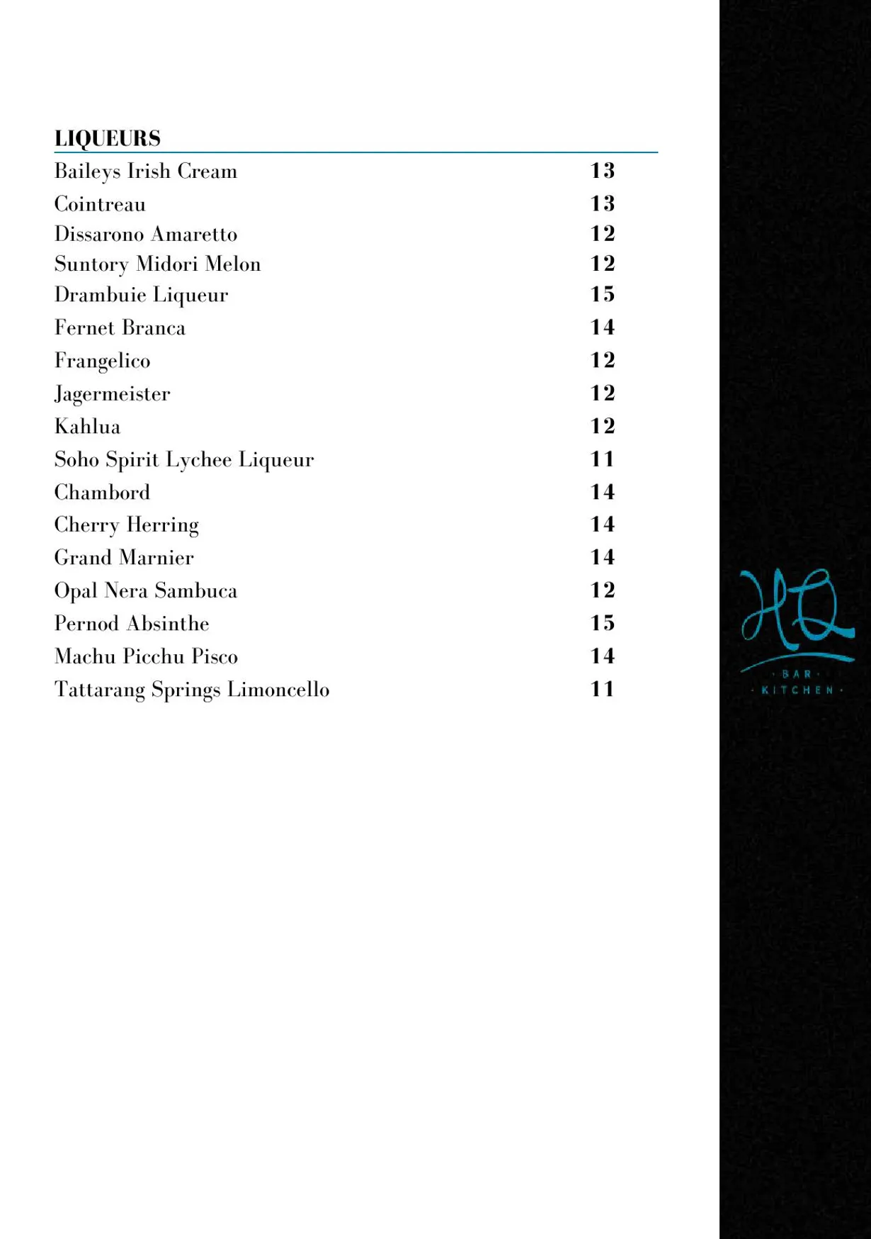 HQ Bar + Kitchen menu, page 15