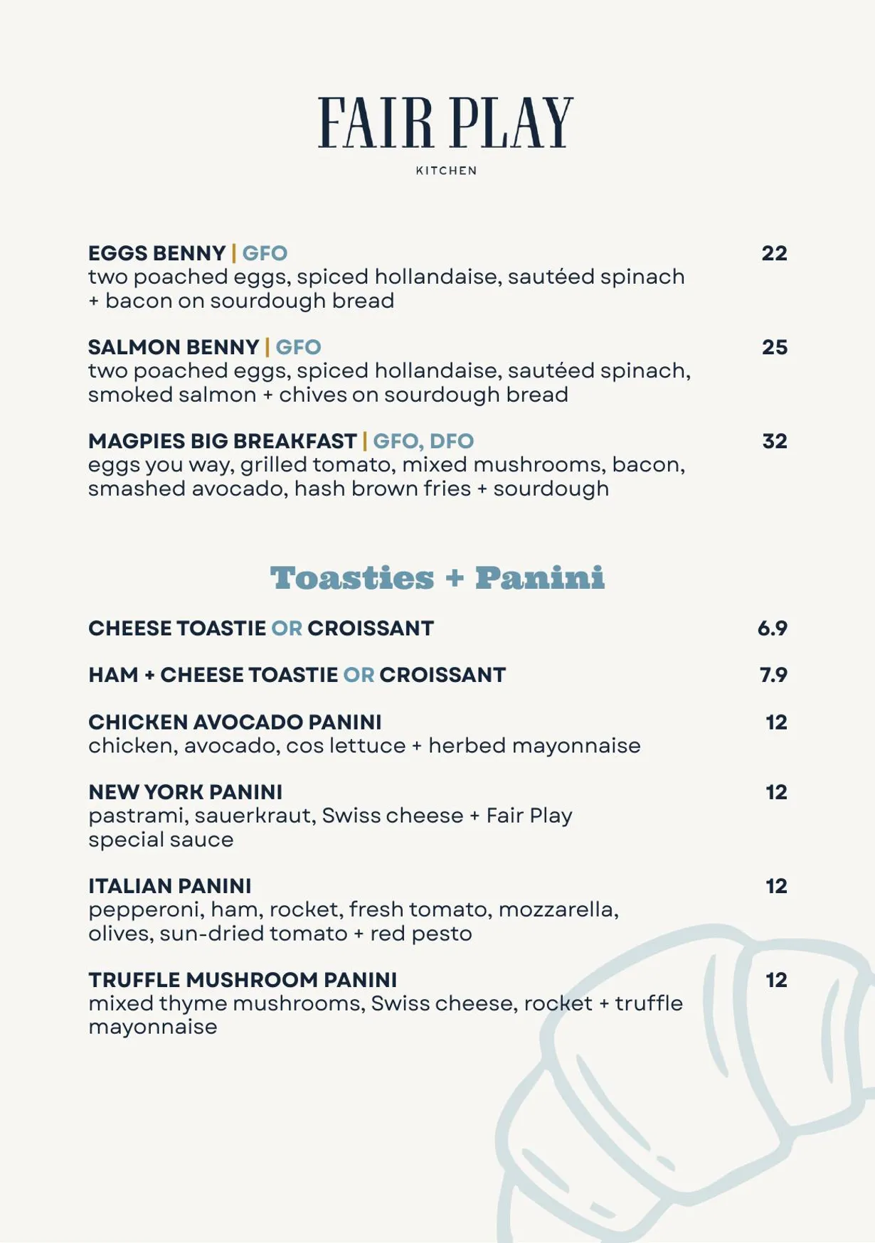 Fair Play Kitchen menu, page 3
