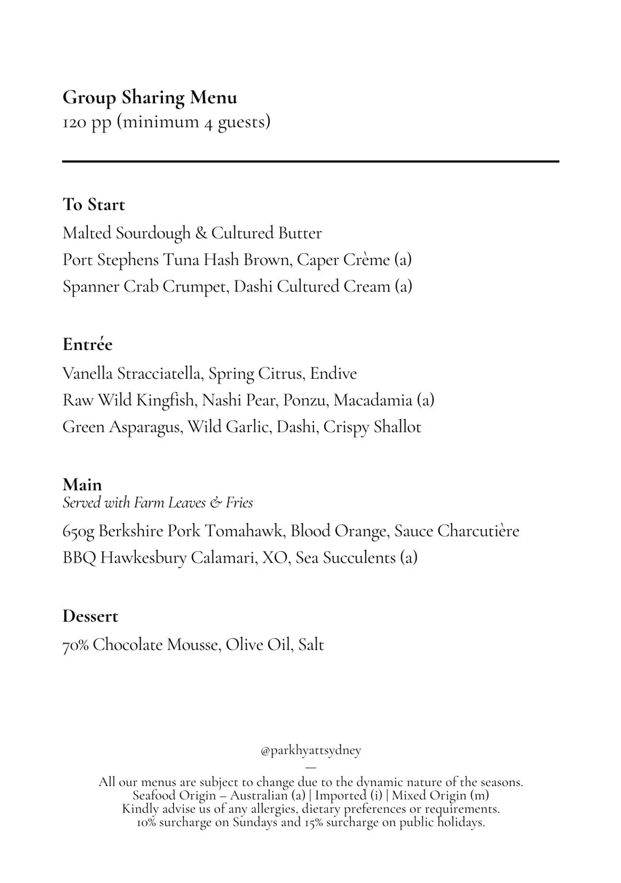 The Dining Room menu, page 3