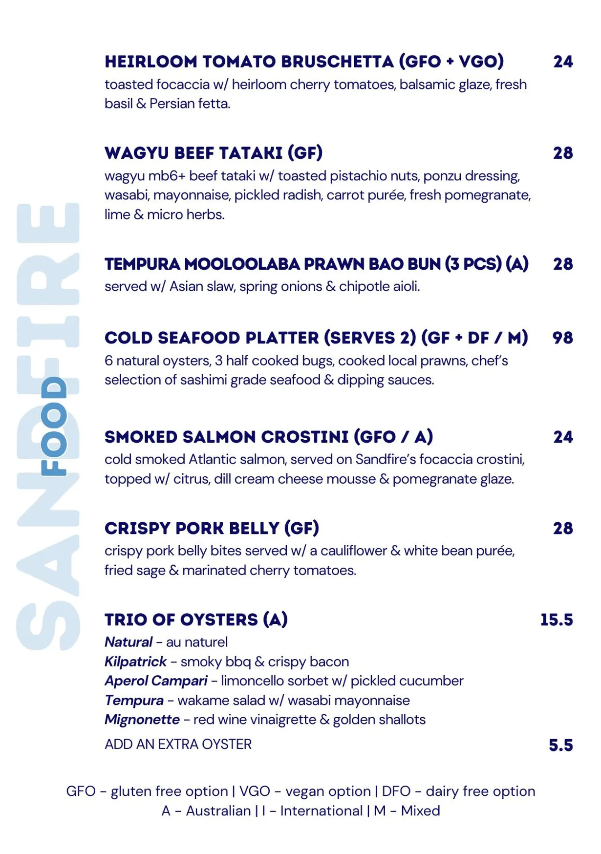 Sandfire menu, page 2