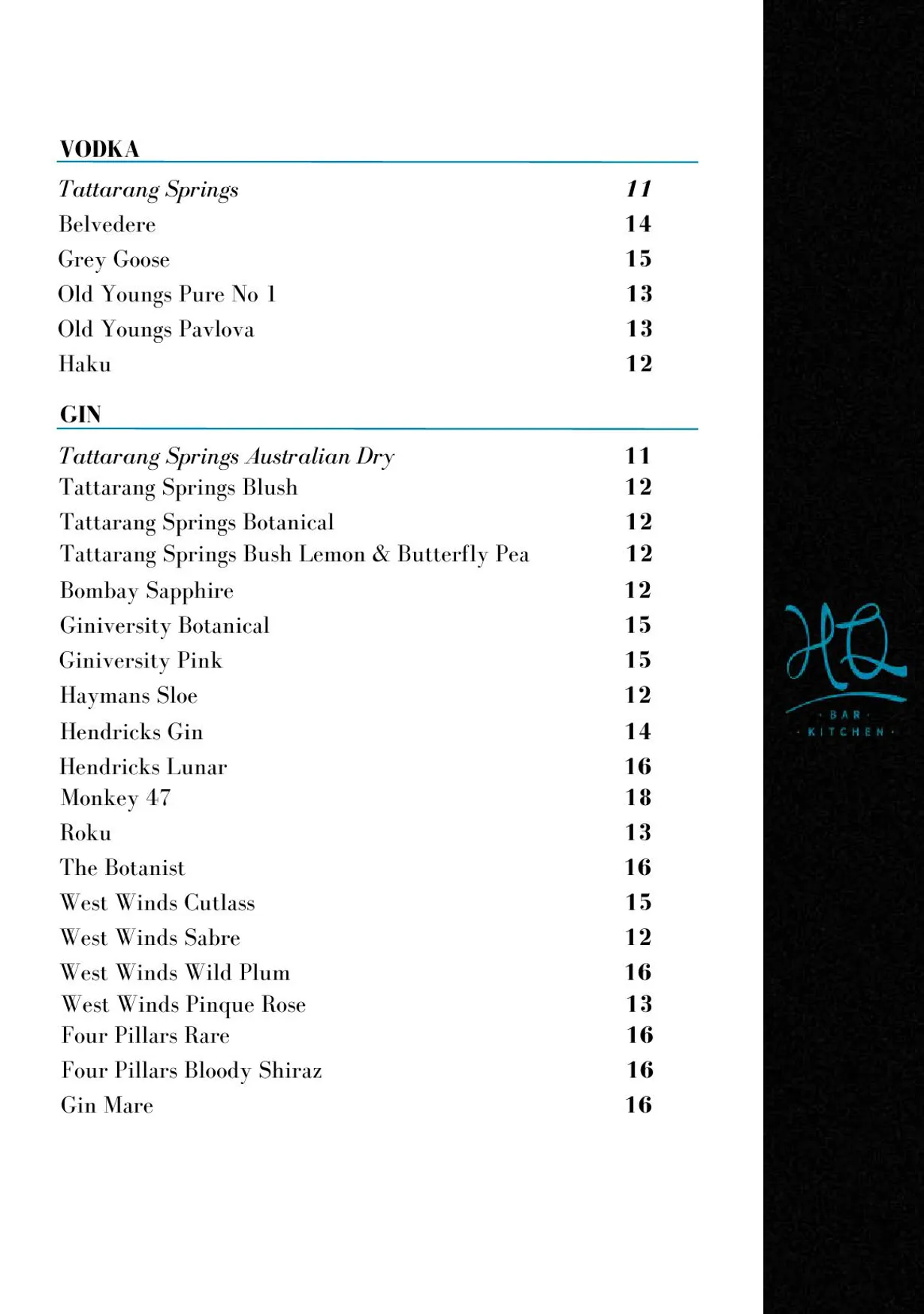 HQ Bar + Kitchen menu, page 10
