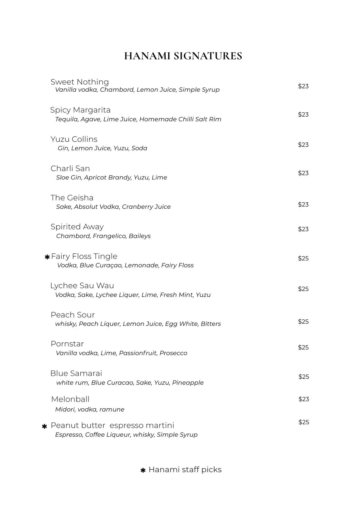 Bar Hanami menu, page 11