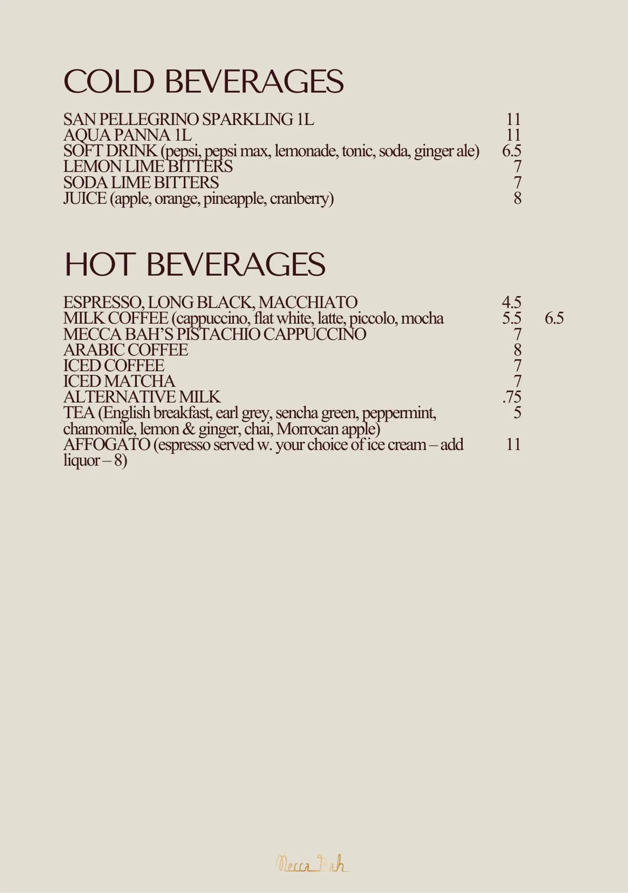 Mecca Bah menu, page 19