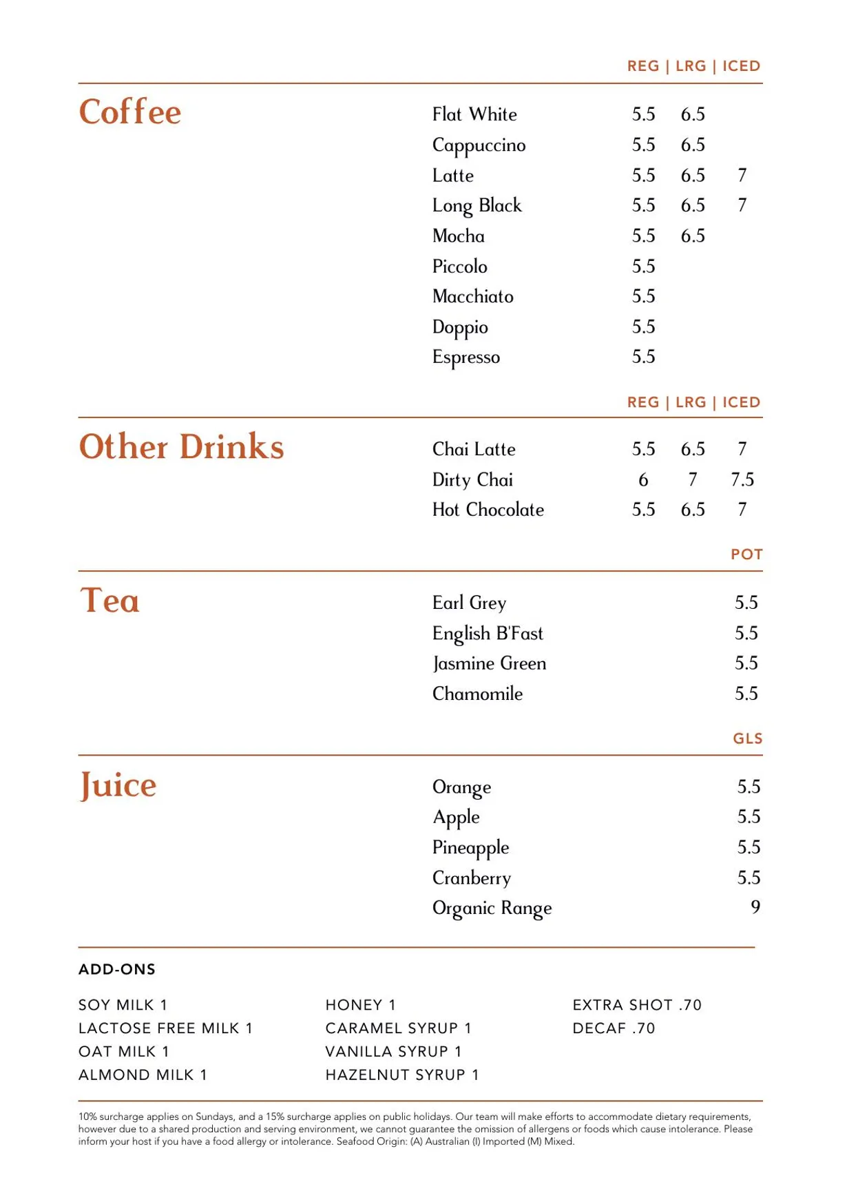 The Croft House menu, page 2