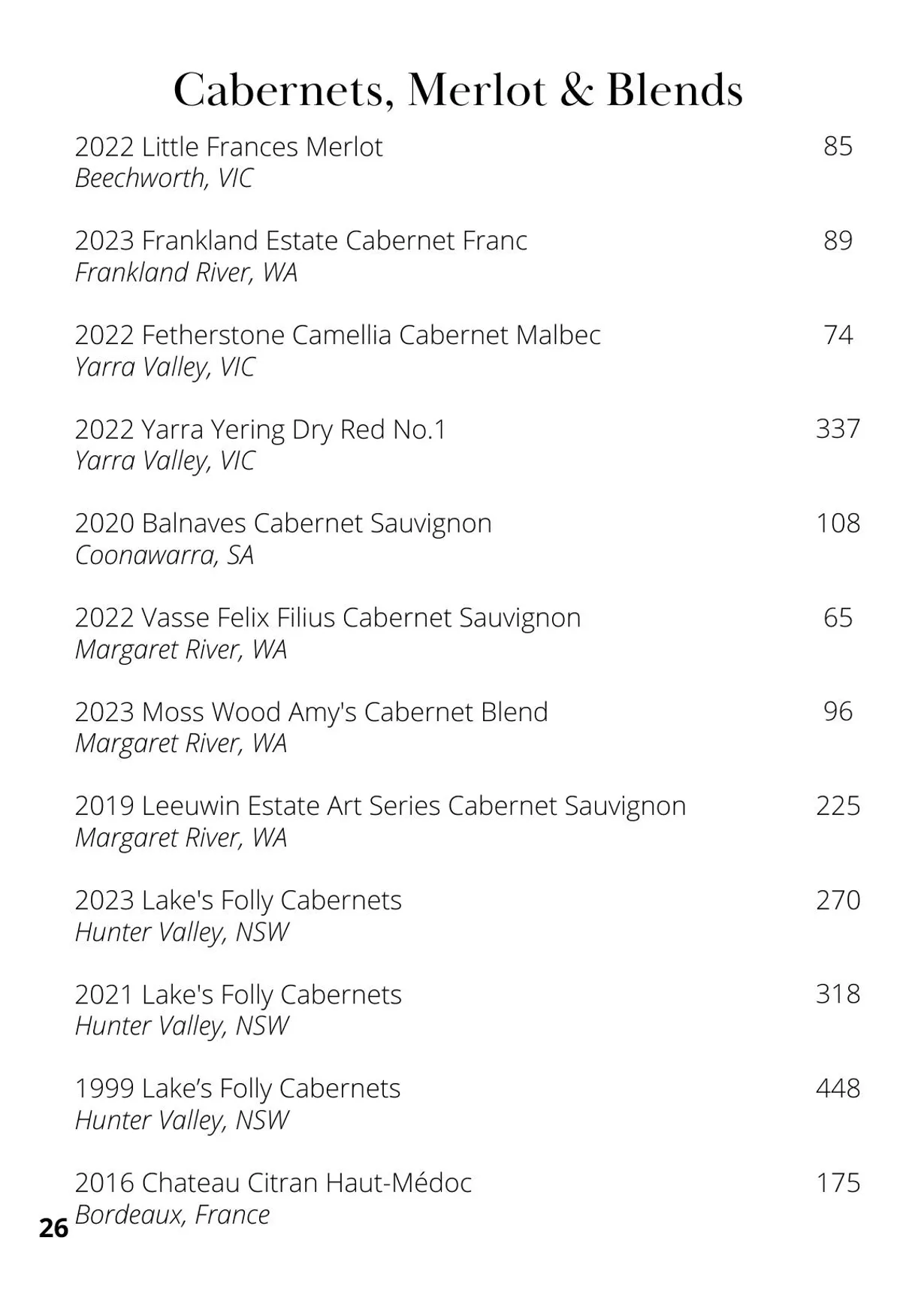 The Cowrie menu, page 32