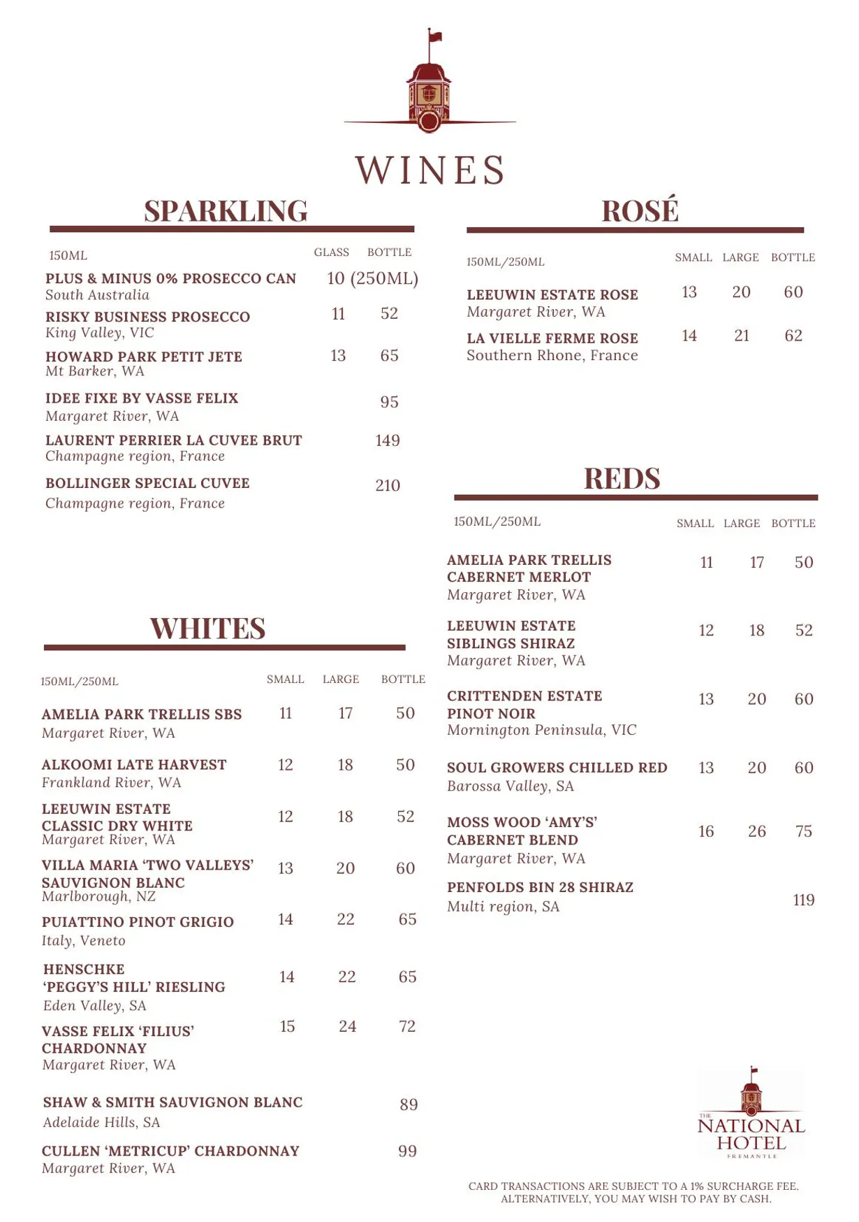 The National Hotel menu, page 3