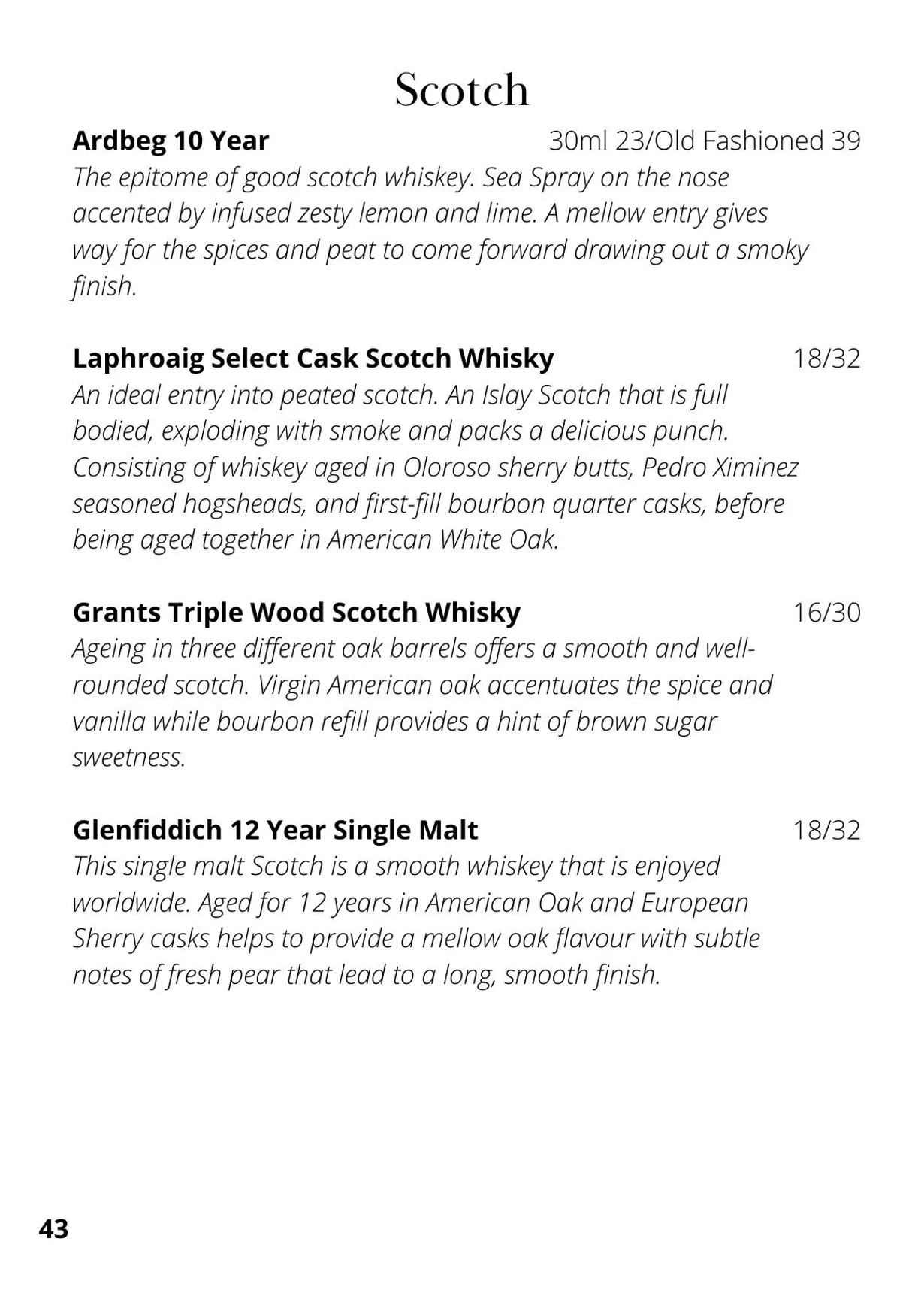 The Cowrie menu, page 49