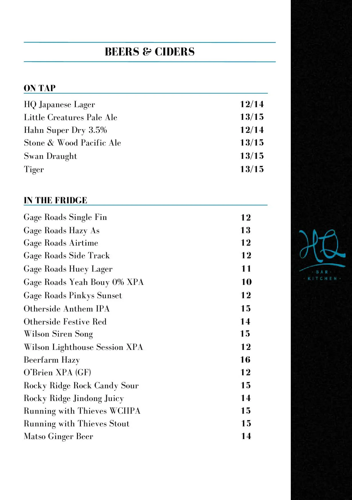HQ Bar + Kitchen menu, page 5