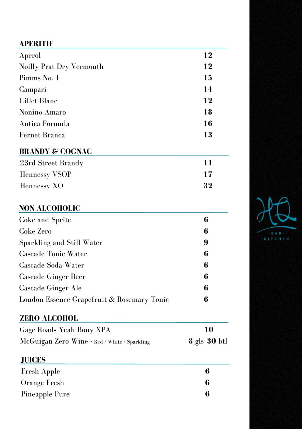 HQ Bar + Kitchen menu, page 14