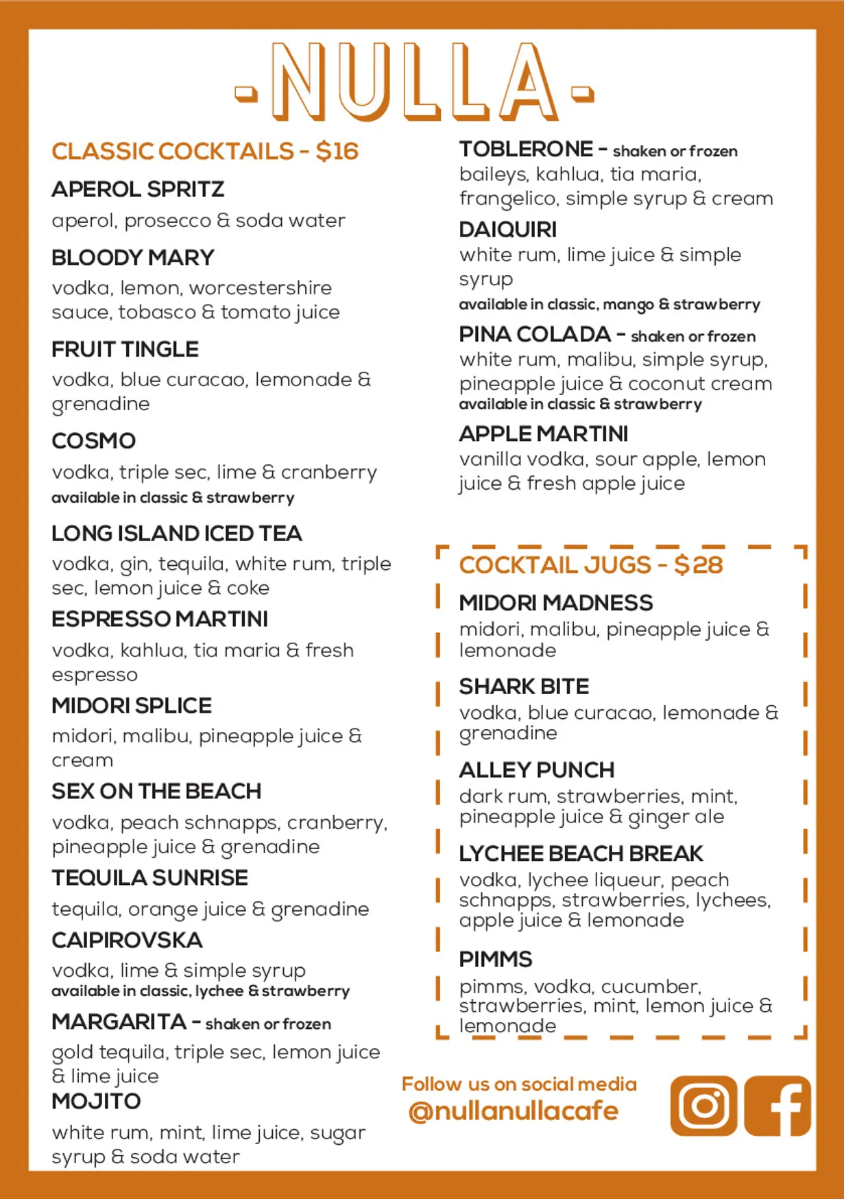Nulla Nulla Cafe menu, page 3
