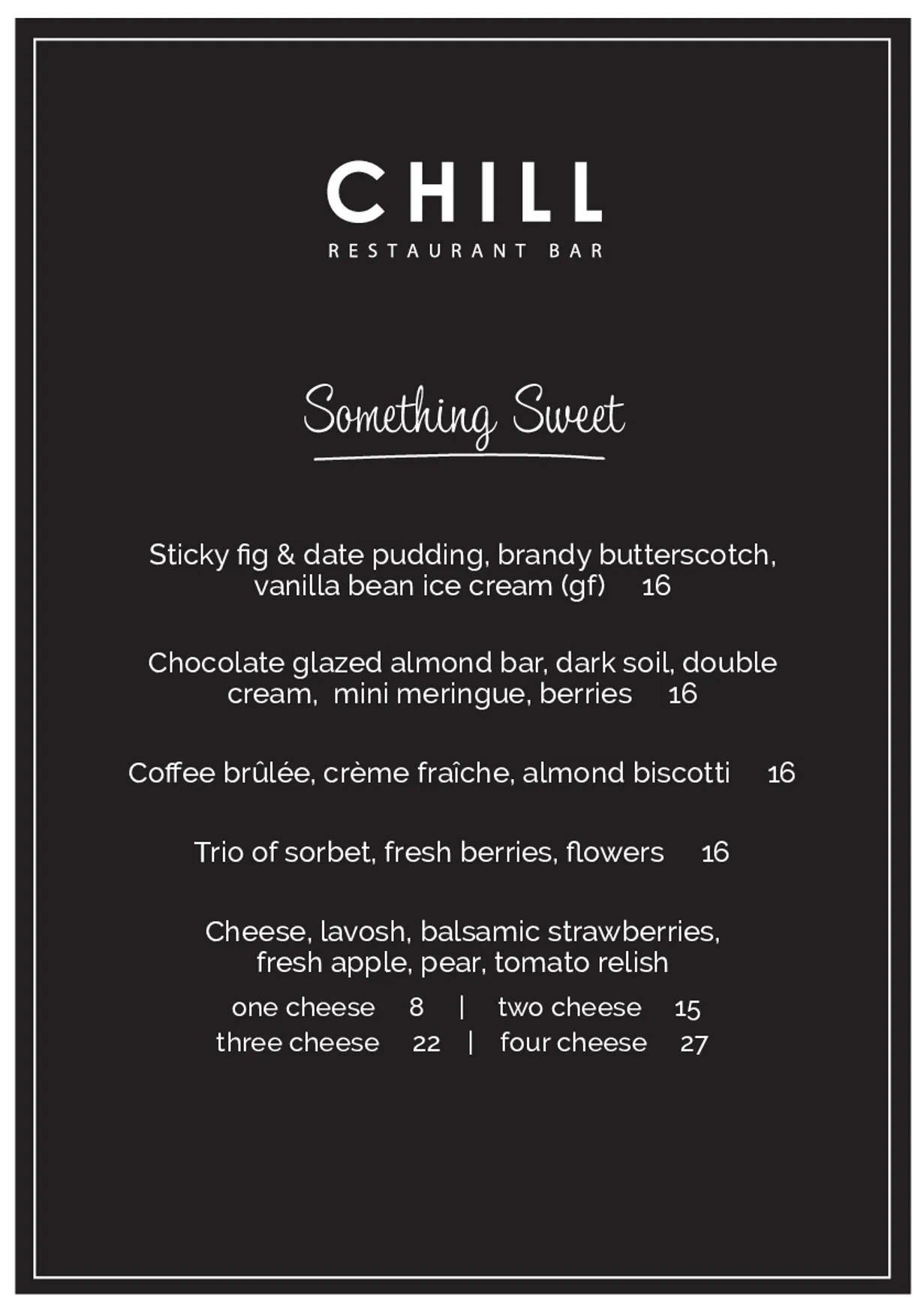 Chill Restaurant & Bar menu, page 2