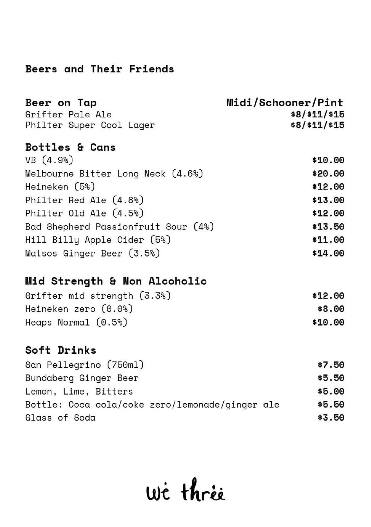 We Three menu, page 11
