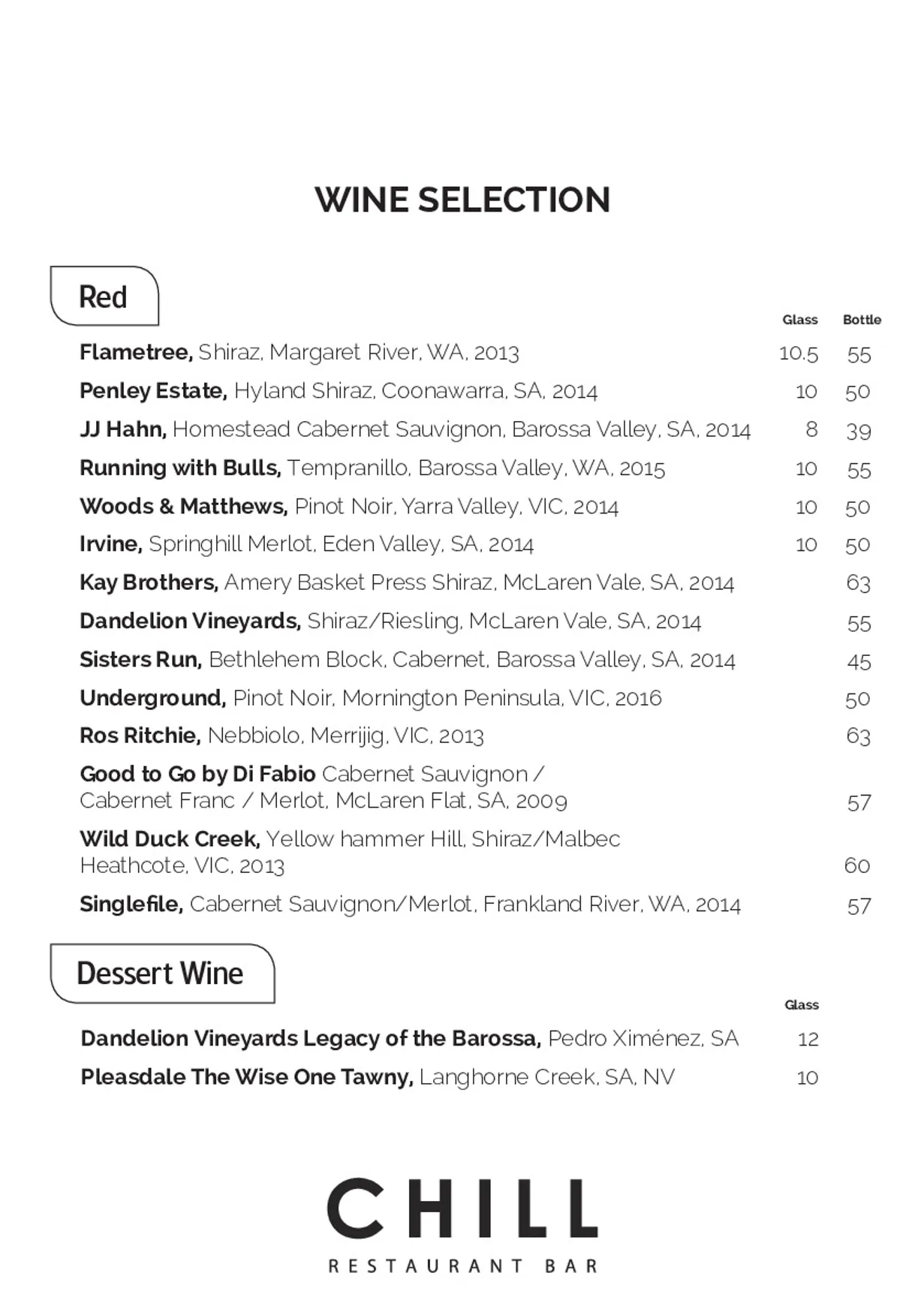 Chill Restaurant & Bar menu, page 7