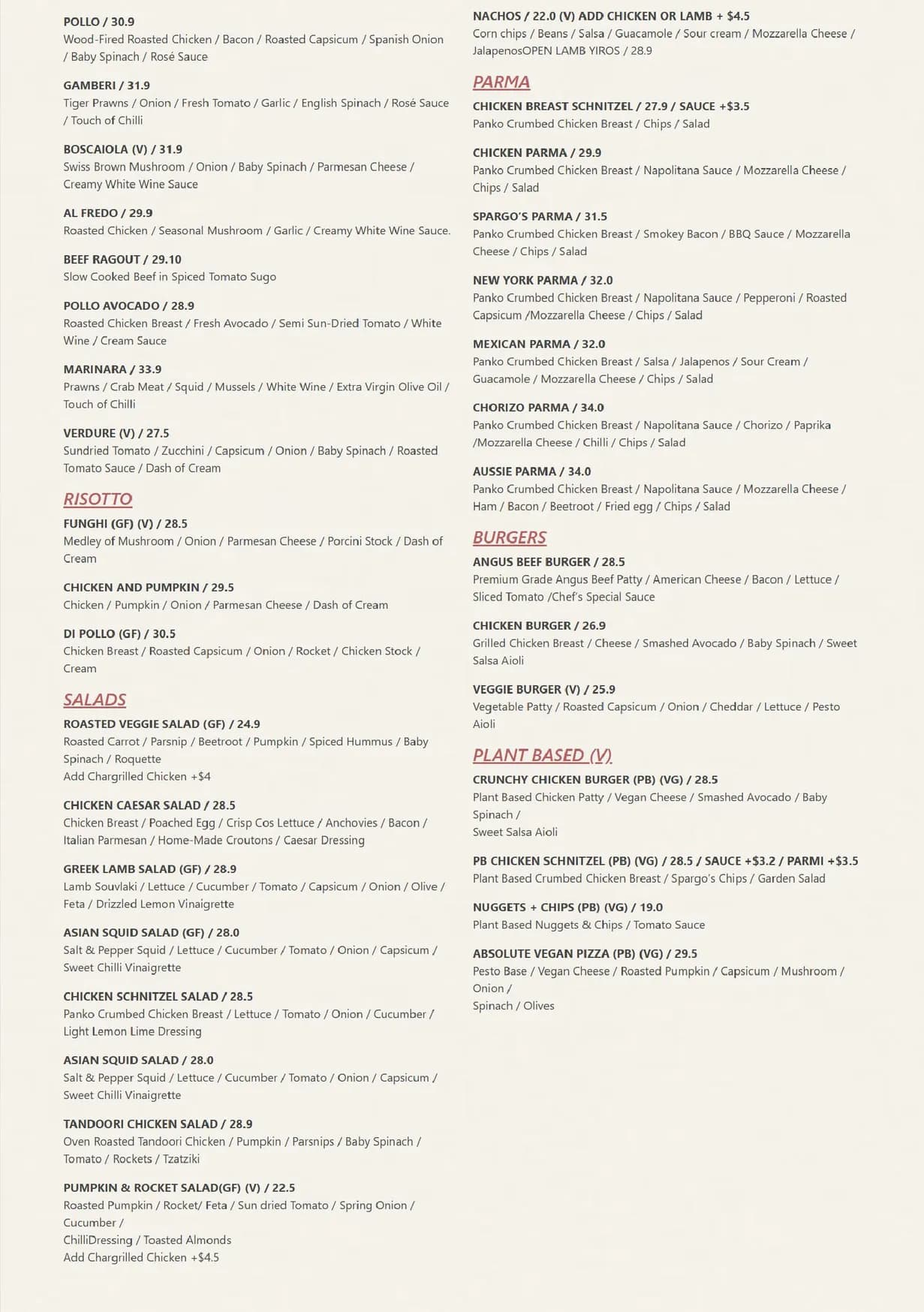 Spargo’s Oakland Park menu, page 2