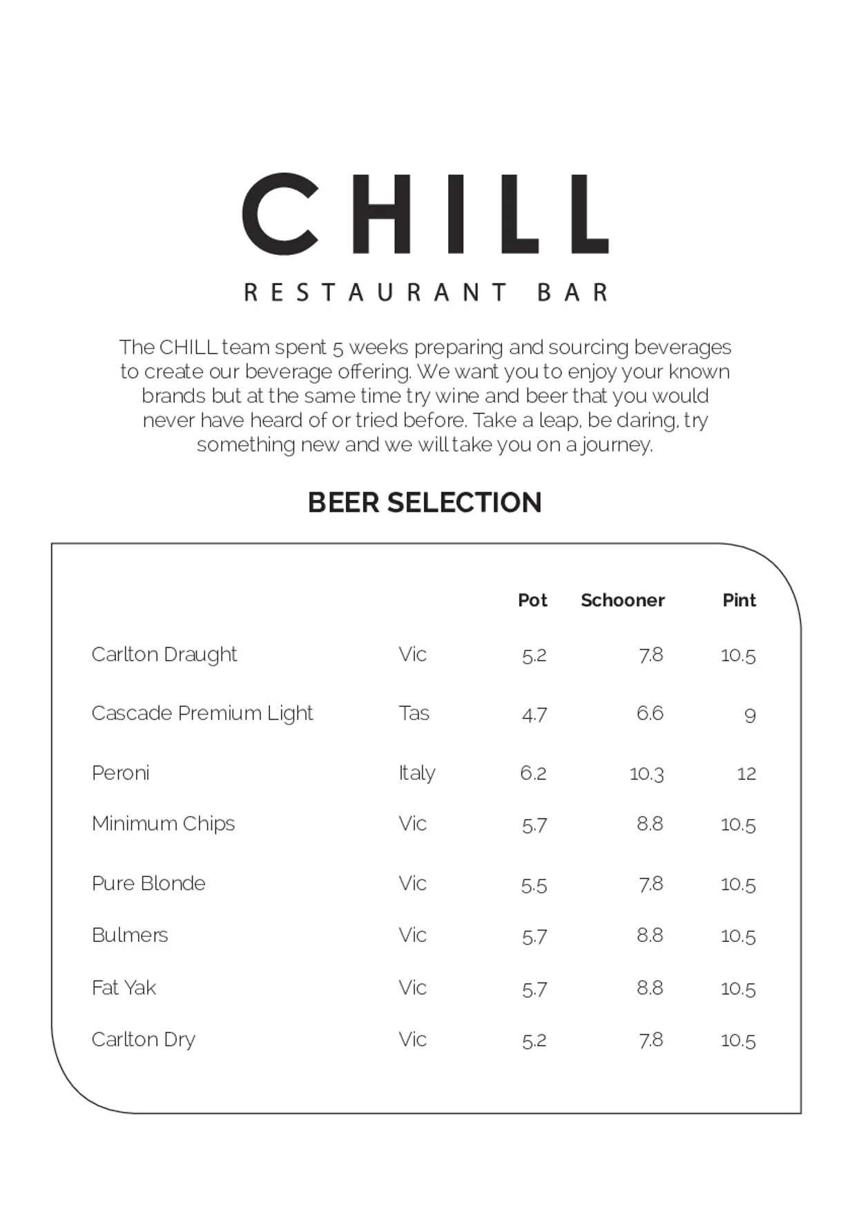 Chill Restaurant & Bar menu, page 4
