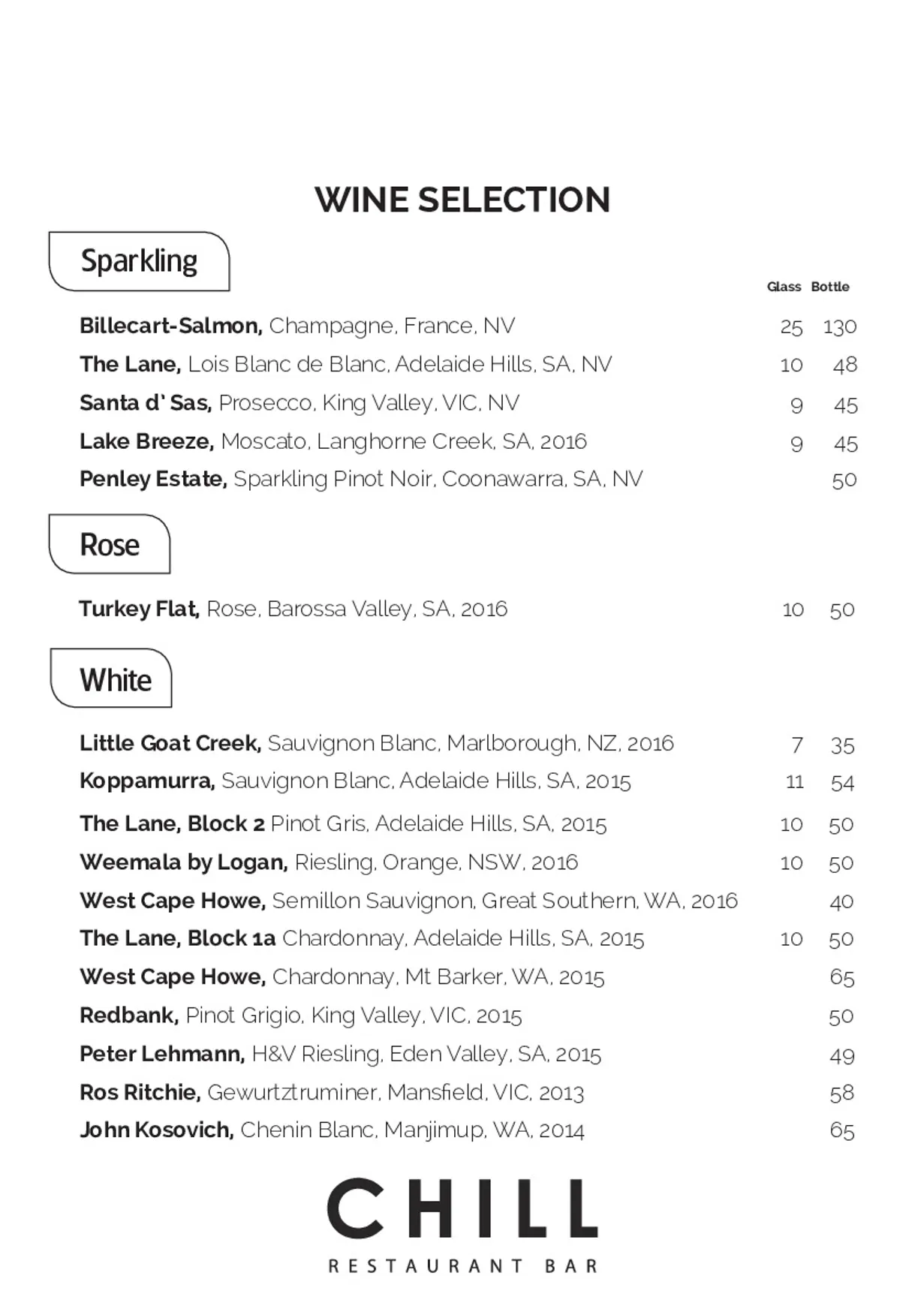 Chill Restaurant & Bar menu, page 6