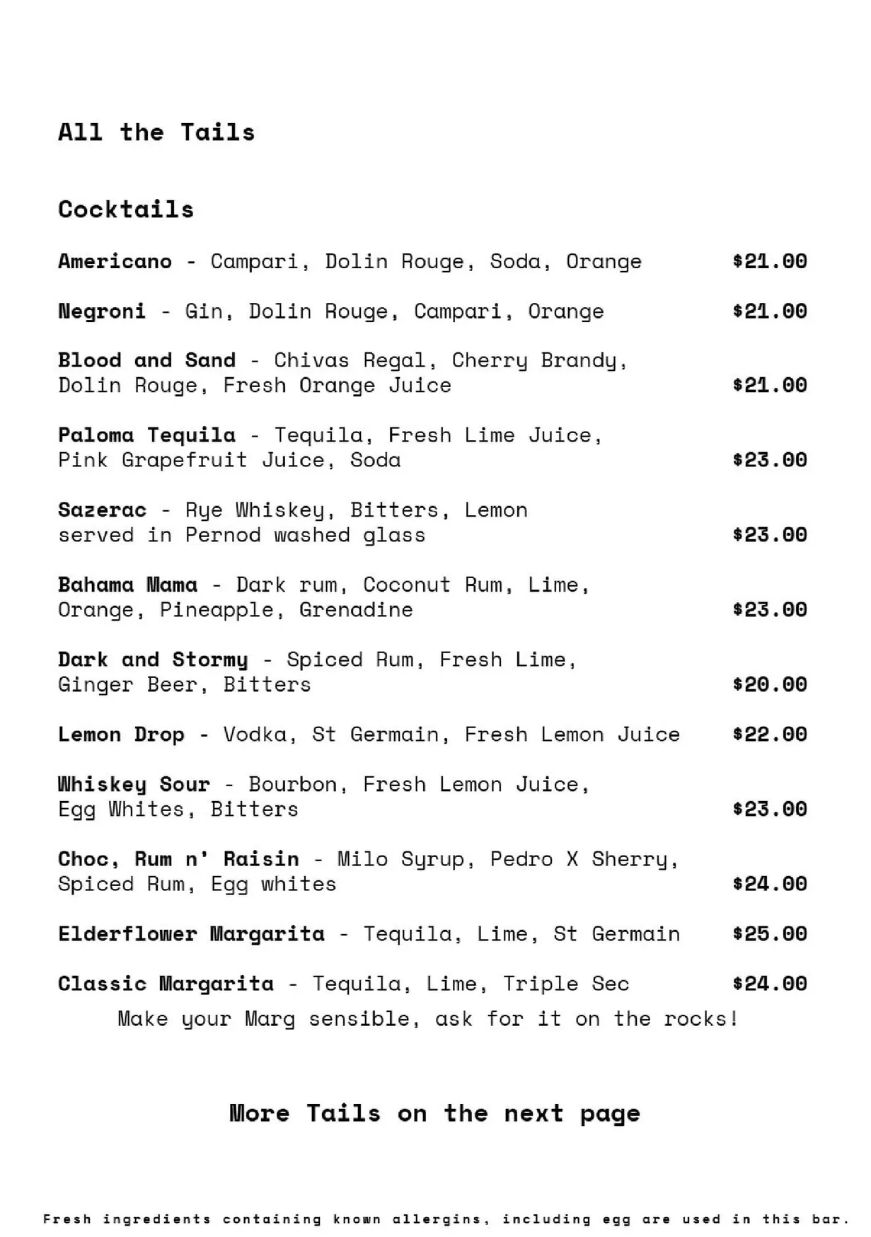 We Three menu, page 8
