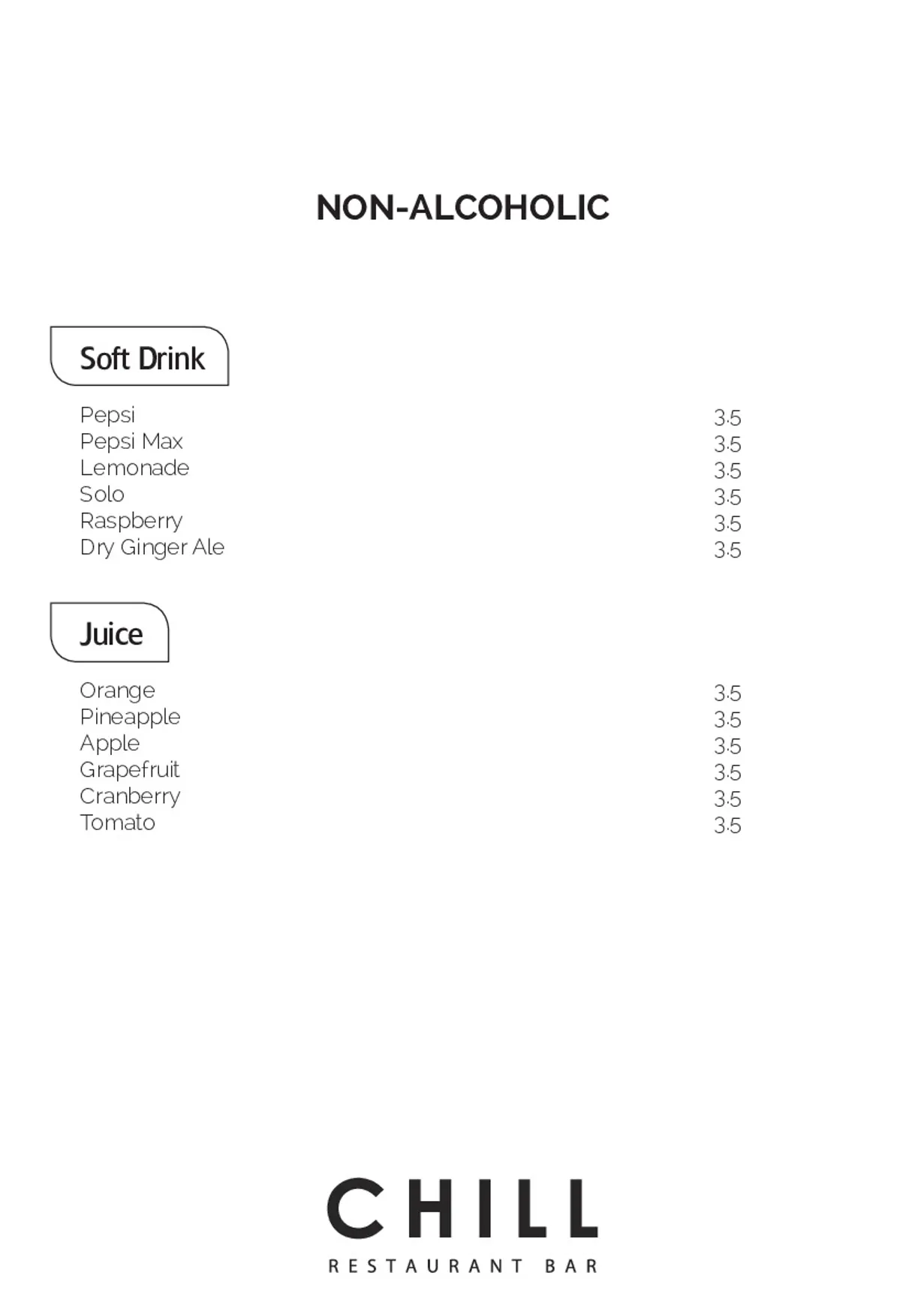 Chill Restaurant & Bar menu, page 12