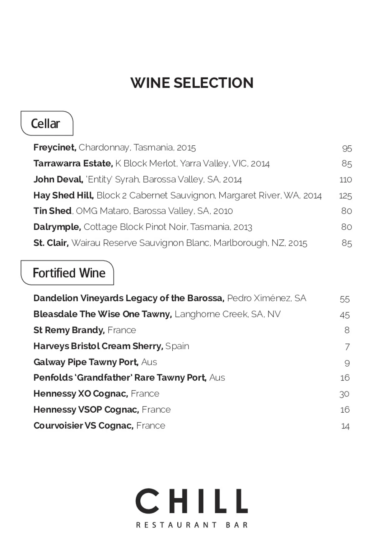 Chill Restaurant & Bar menu, page 8