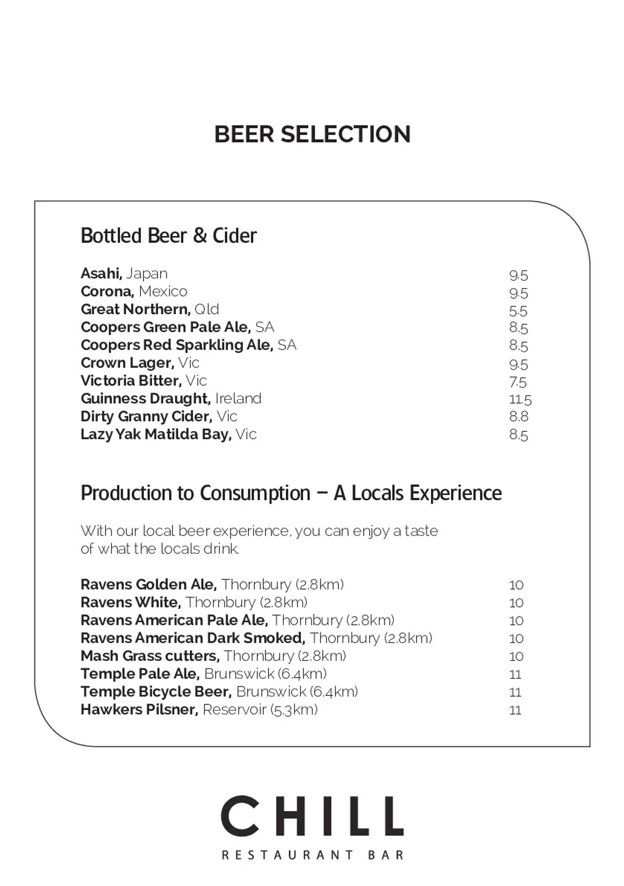Chill Restaurant & Bar menu, page 5