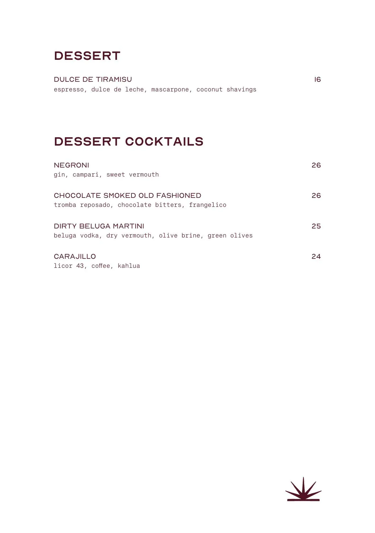 Siroco Rooftop menu, page 4