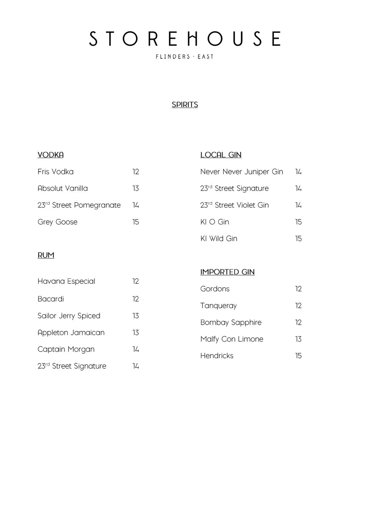 Storehouse Flinders East menu, page 12