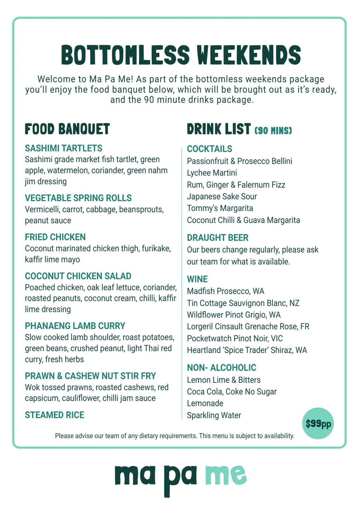 Ma Pa Me menu, page 2