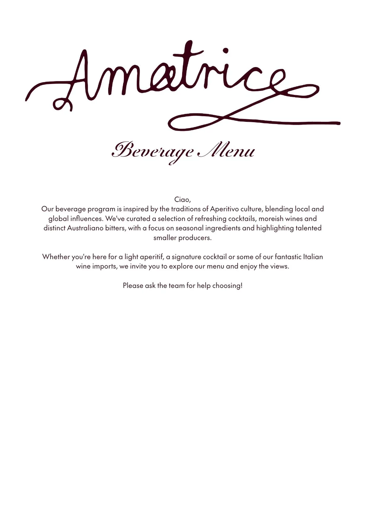 Amatrice Rooftop Restaurant menu, page 3