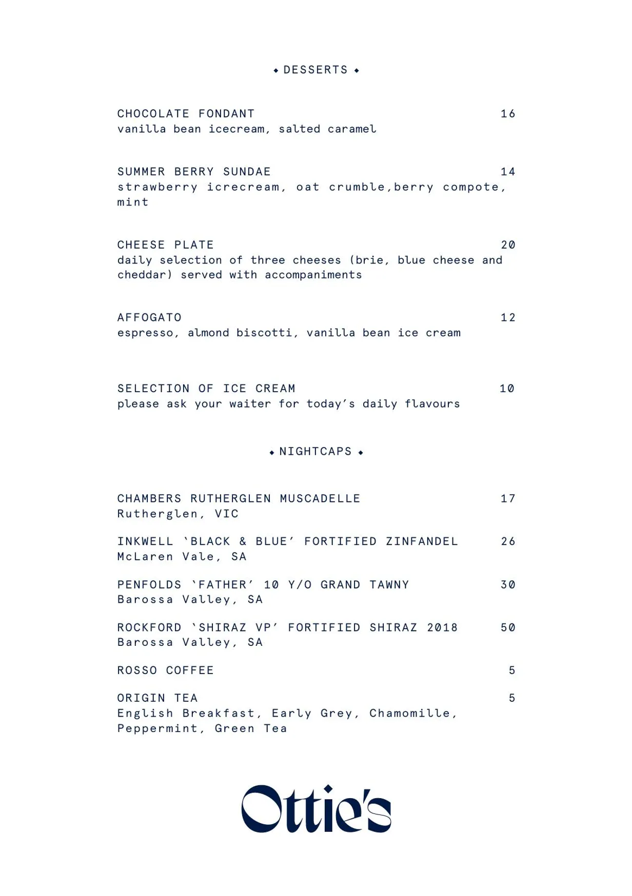 Ottie's menu, page 3
