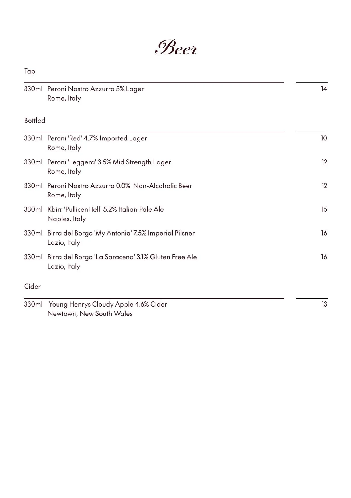 Amatrice Rooftop Restaurant menu, page 4