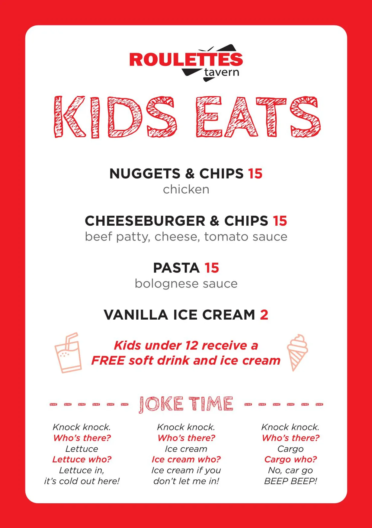 Roulettes Tavern menu, page 2