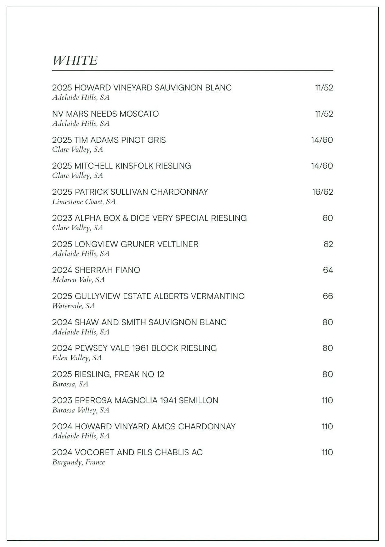 Electra menu, page 14