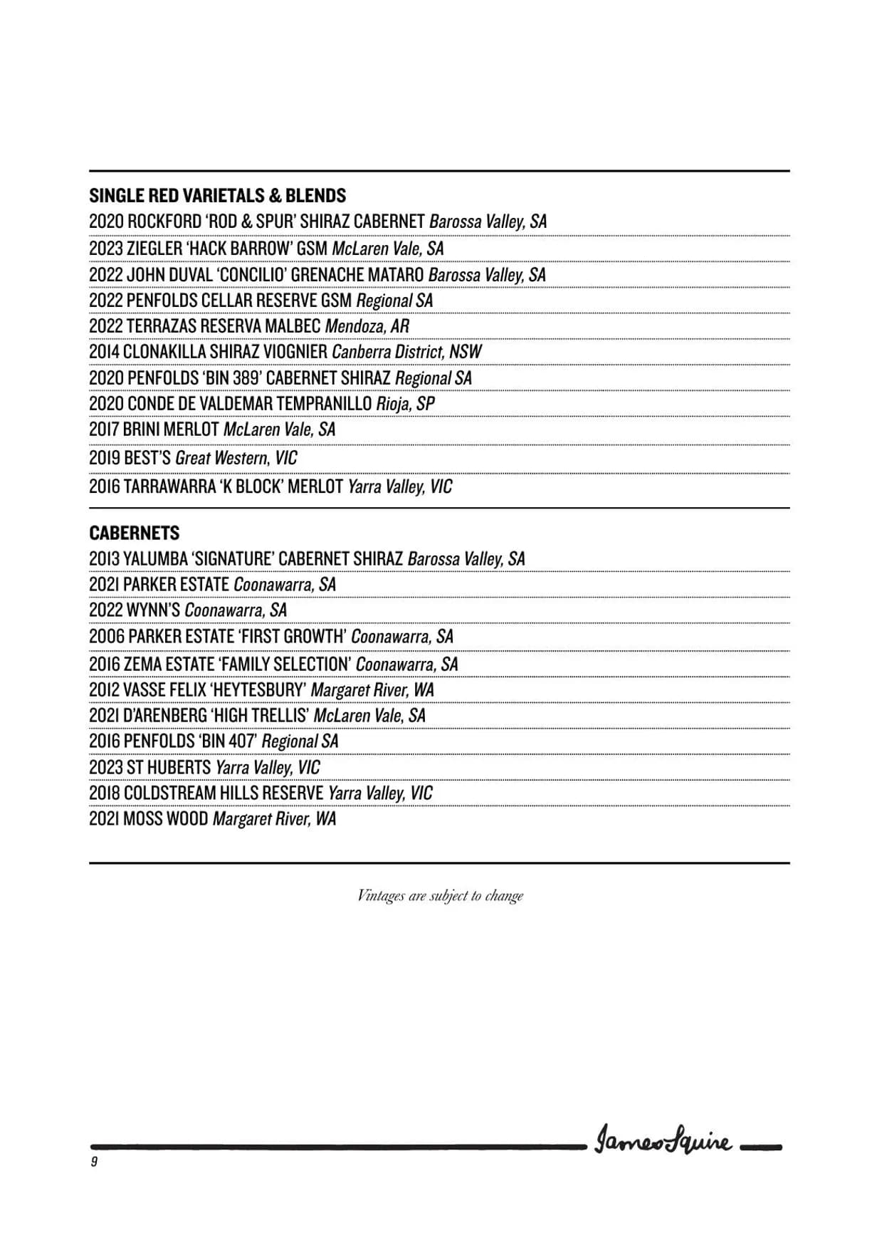 The Squire's Steakhouse menu, page 11