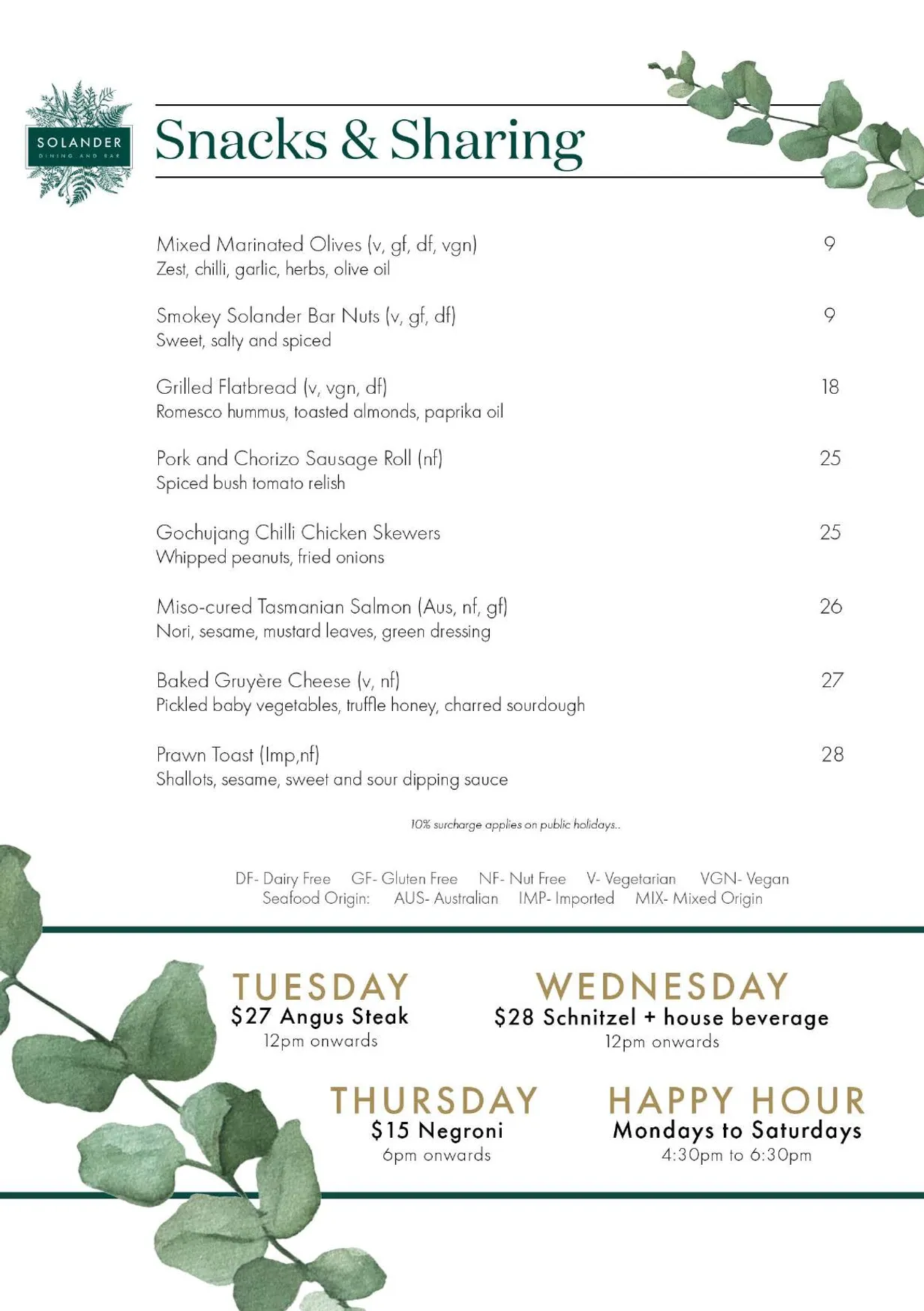 Solander Dining and Bar menu, page 2