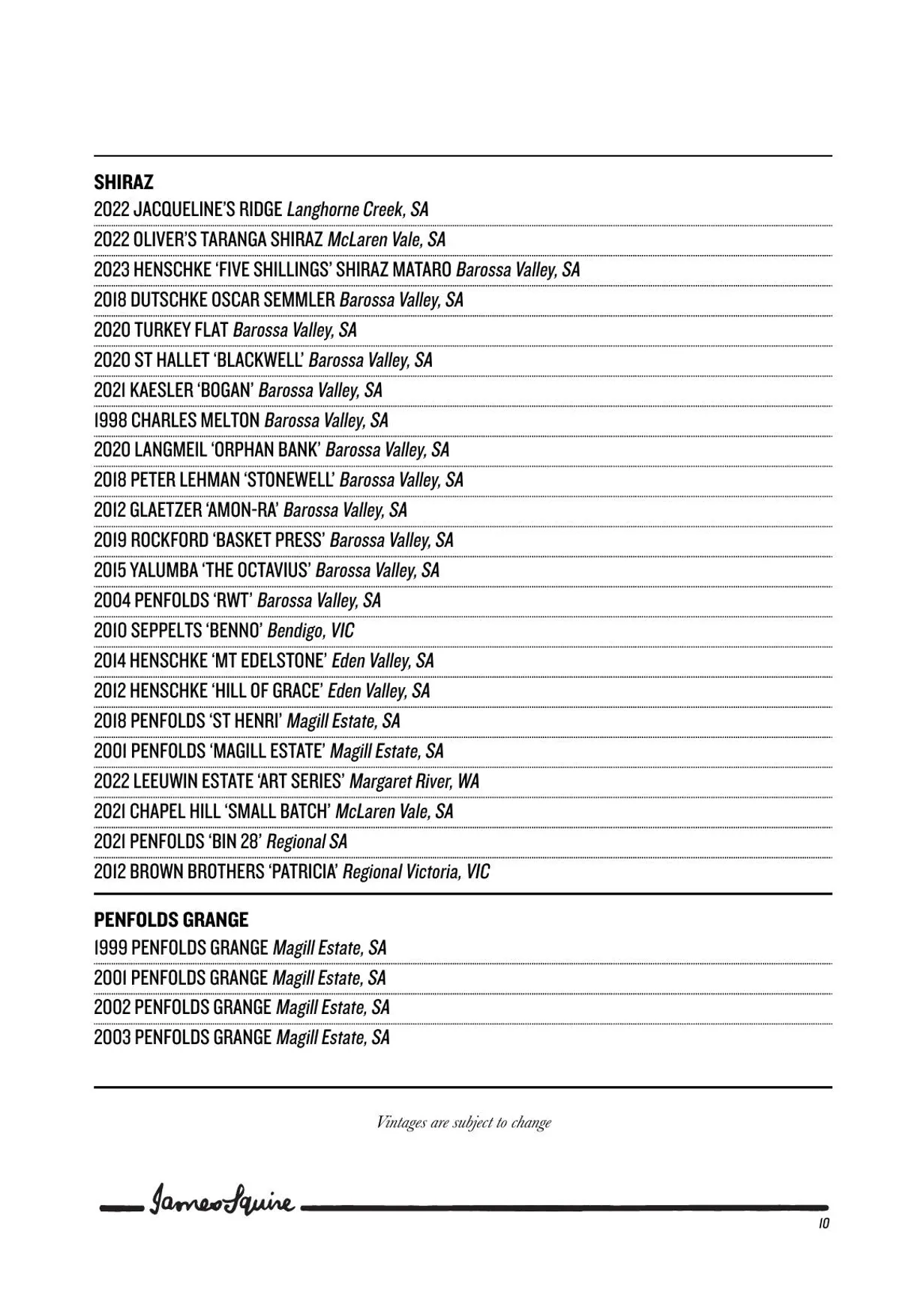 The Squire's Steakhouse menu, page 12
